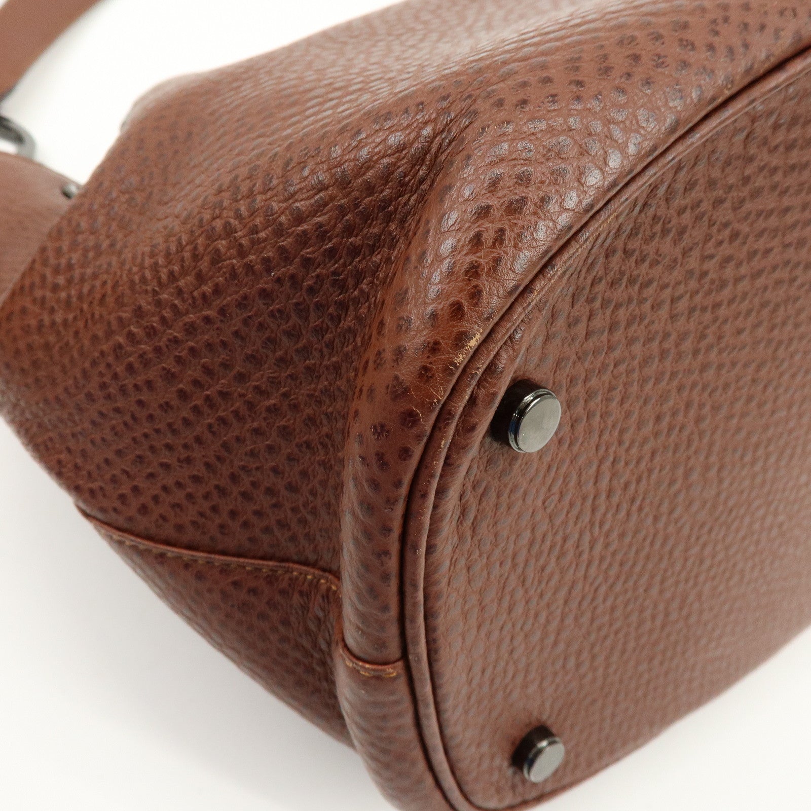 Ferragamo Gancini Leather Drawstring Bag Shoulder Bag Brown