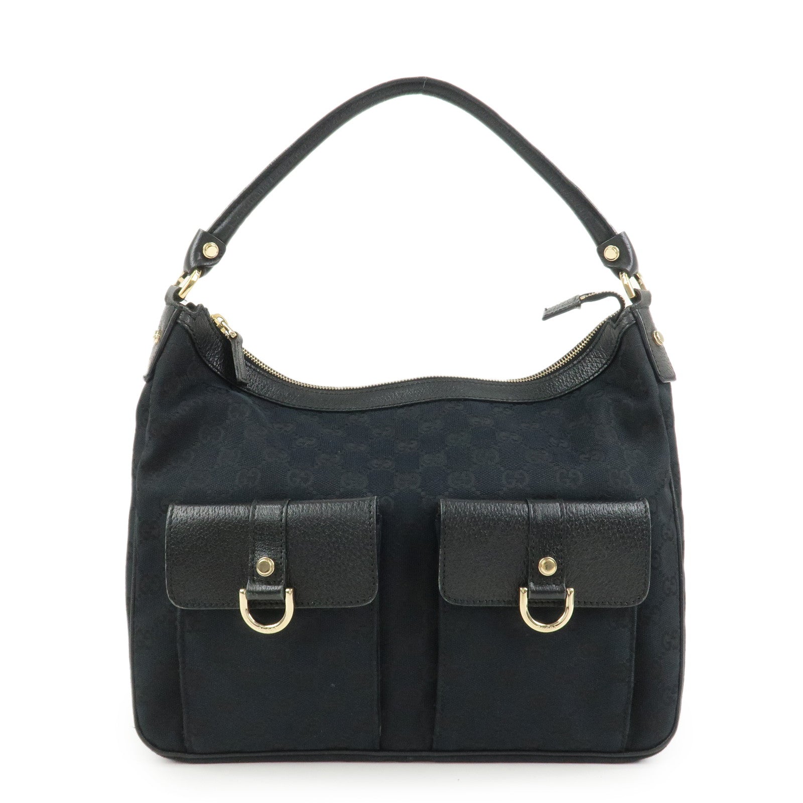 GUCCI Abbey GG Monogram Front Pocket Shoulder Bag Black 153025