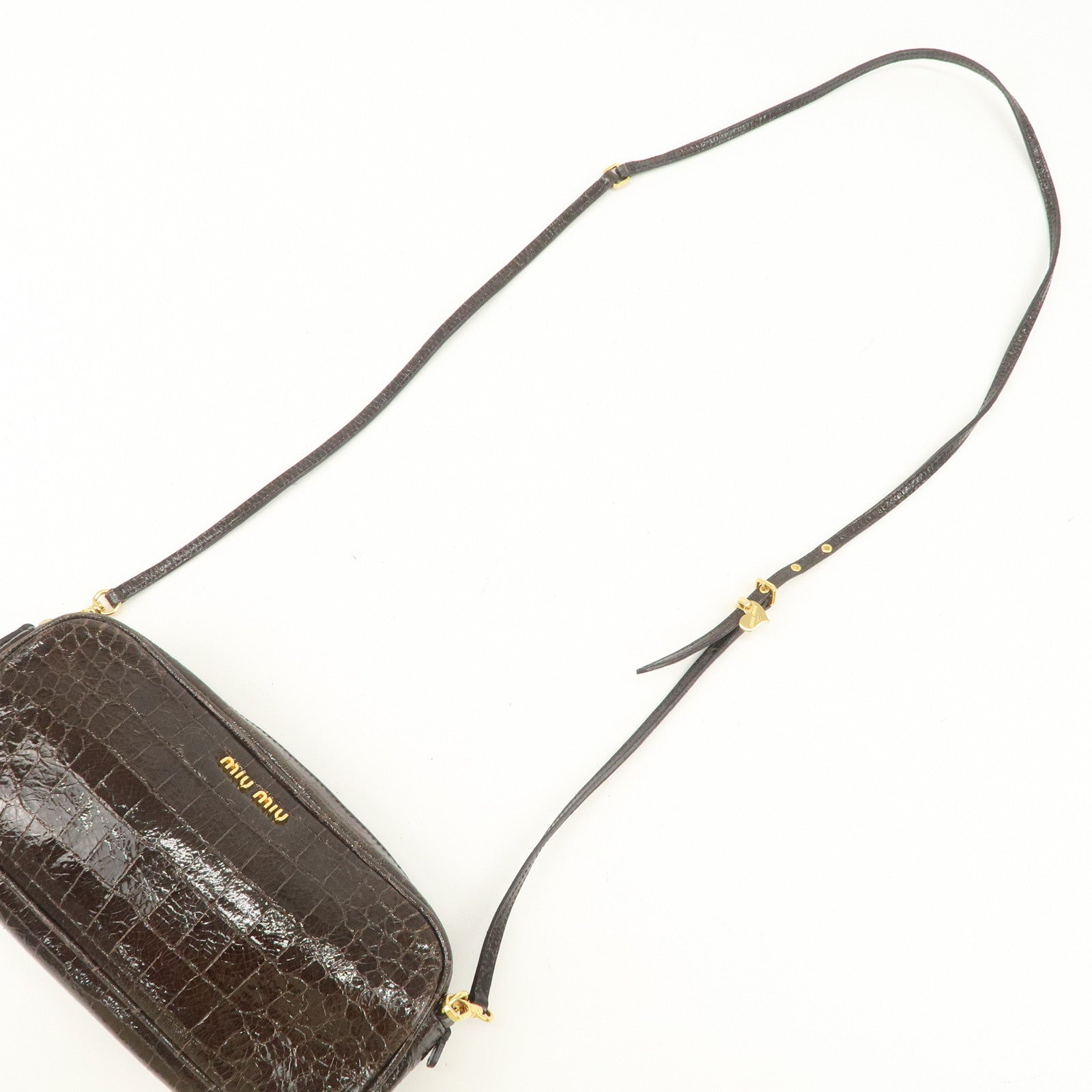 MIU MIU Embossed Leather Shoulder Crossbody Bag Dark Brown 5N1477