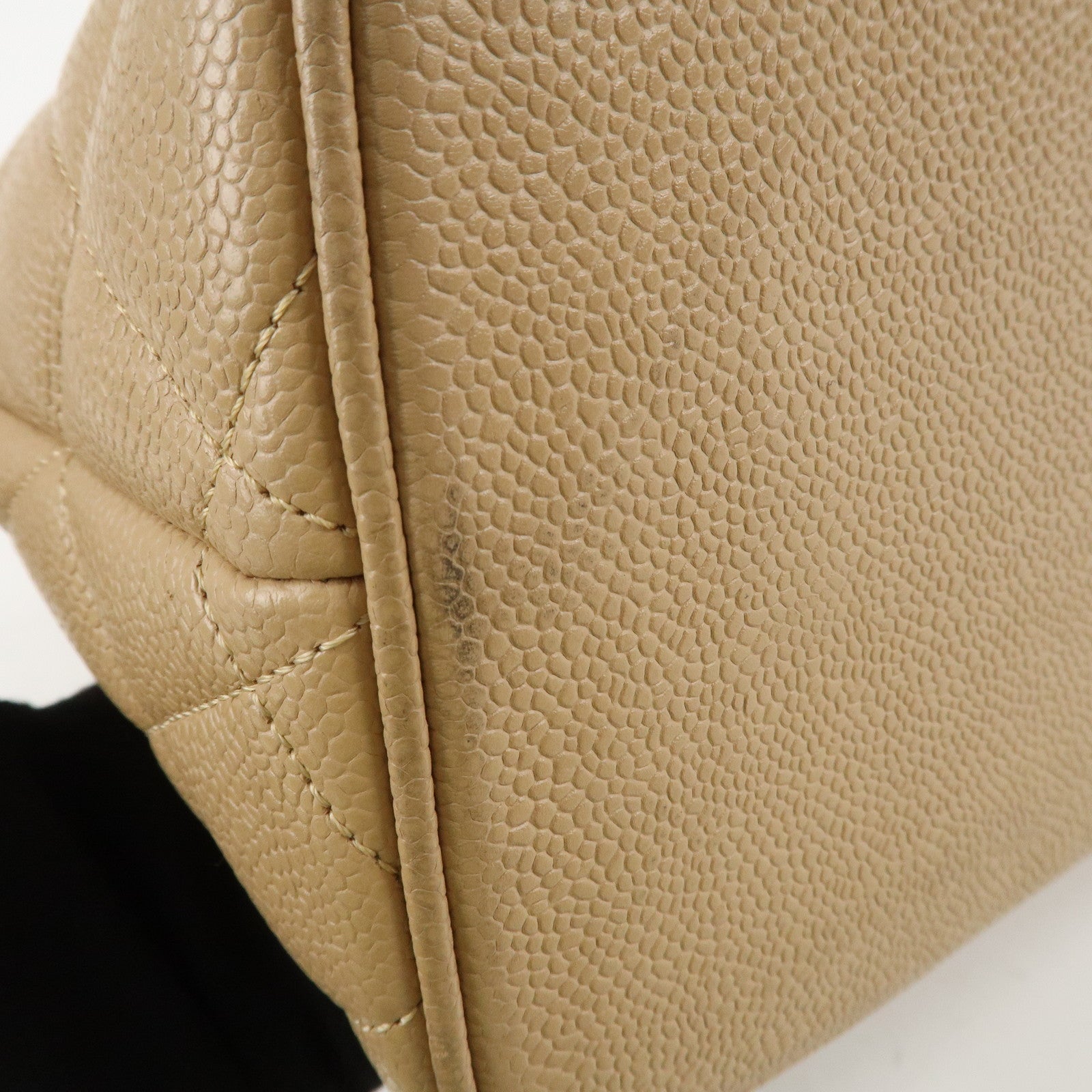 CHANEL Matelasse Caviarskin Medalion Tote Bag Hand Bag Beige A01804 Used