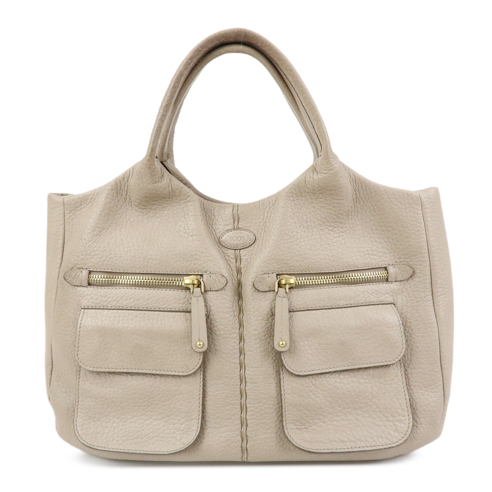 TOD'S Leather Tote Bag Shoulder Bag Hand Bag Greige