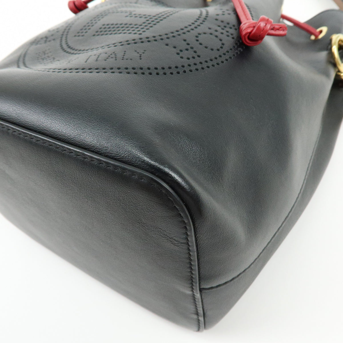 FENDI Mon Tresor Leather 2Way Bag Hand Bag Shoulder Bag Black Red