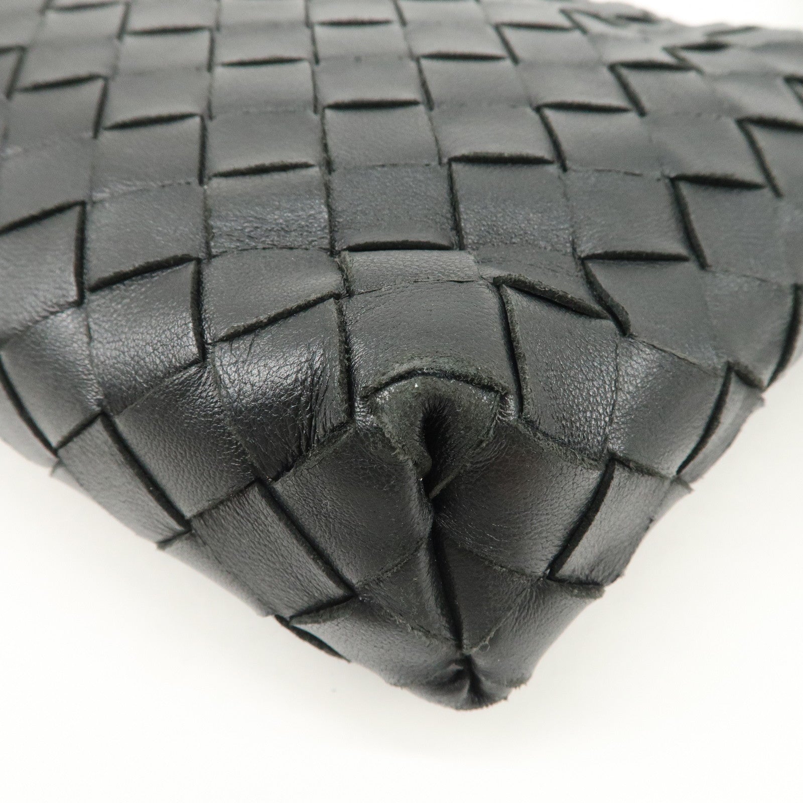 BOTTEGA VENETA Intrecciato Leather Shoulder Bag Crossbody Bag Black Used