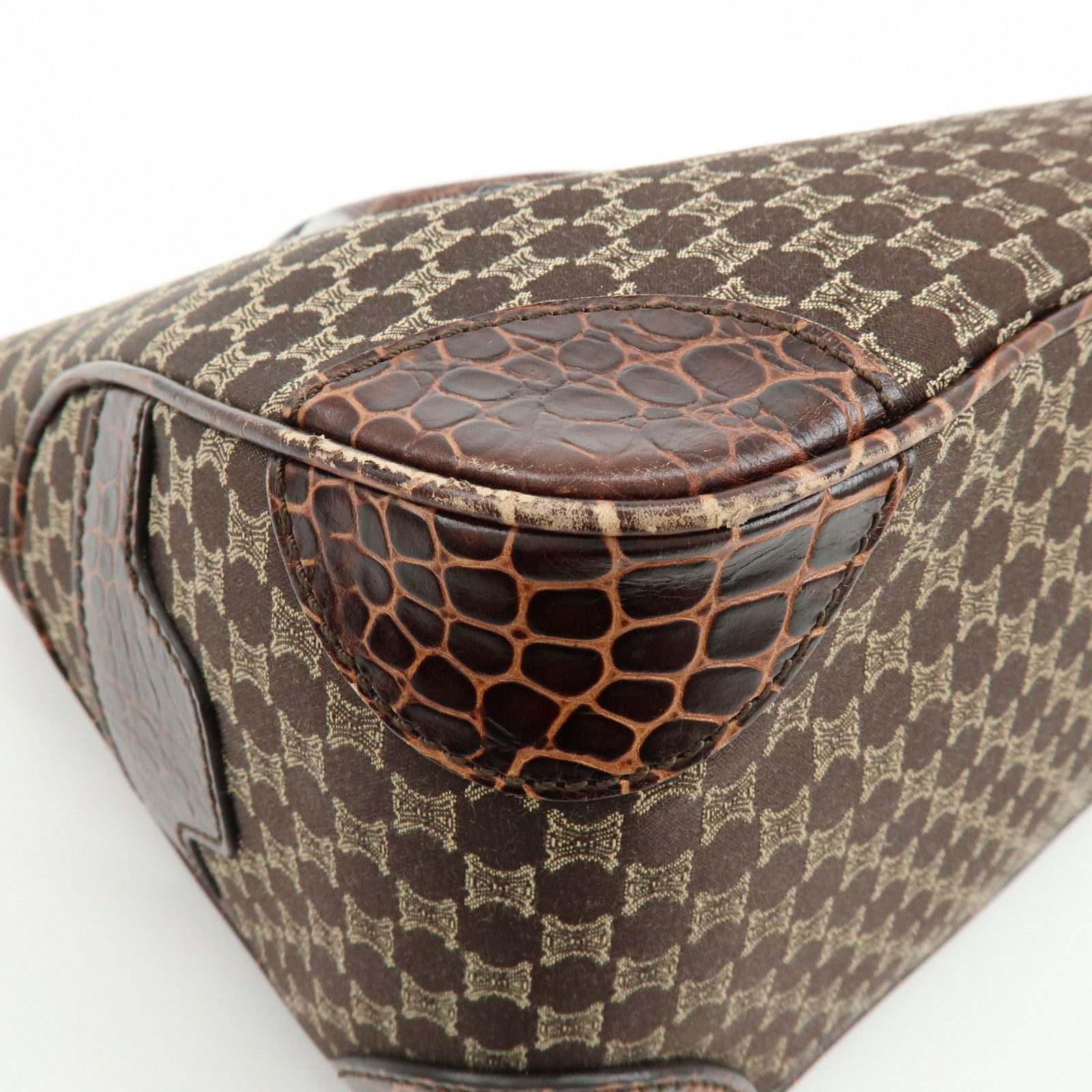 CELINE Macadam Embossed Leather Canvas Boogie Bag Hand Bag Brown