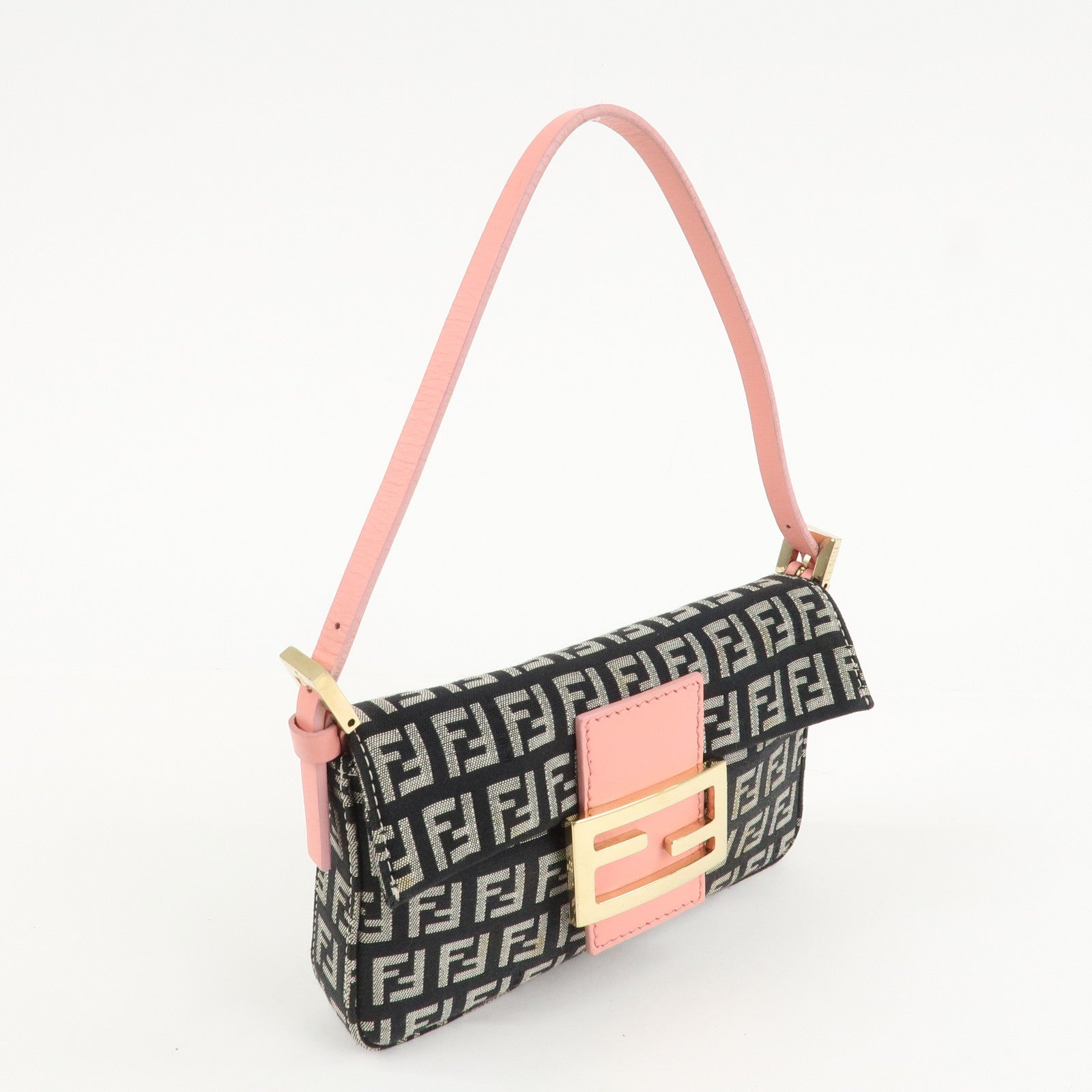 FENDI Small Mamma Baguette Zucchino Canvas Leather Hand Bag 8BK005 Used