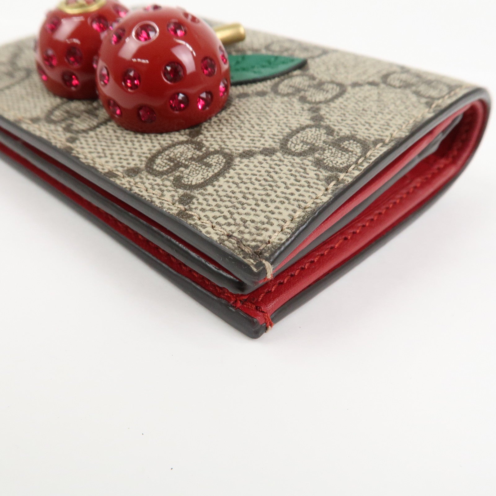 GUCCI Interlocking G GG Supreme Cherry Compact Wallet Beige 476050