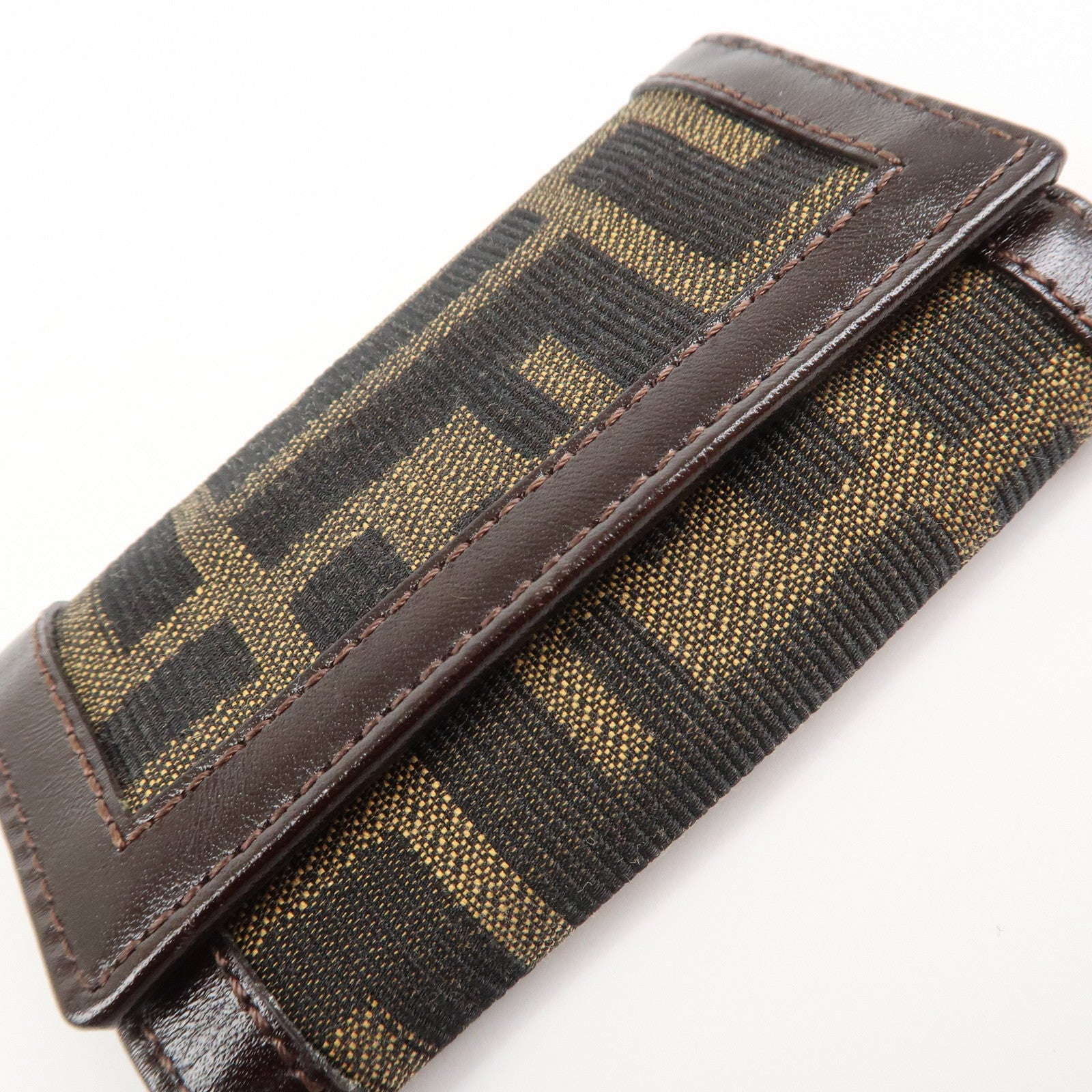 FENDI Zucca Canvas Leather 6 Ring Key Case Brown 10163