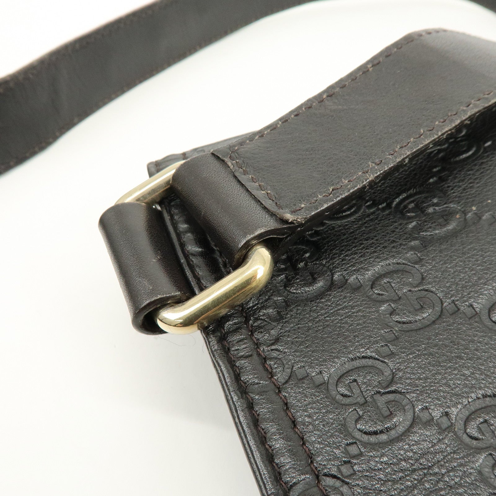 GUCCI Guccissima Leather Shoulder Bag Crossbody Bag Dark Brown