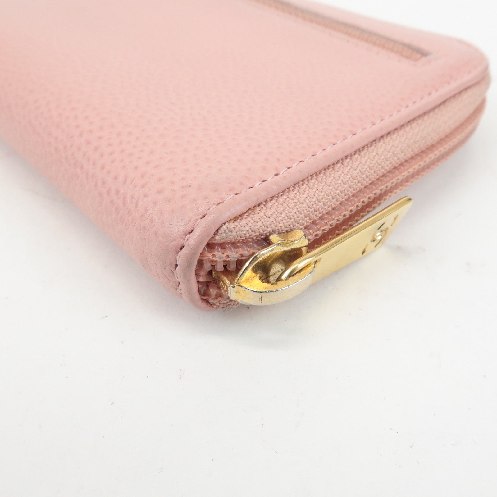CHANEL COCO Mark Caviarskin Zip Around Long Wallet Pink A50071 Used