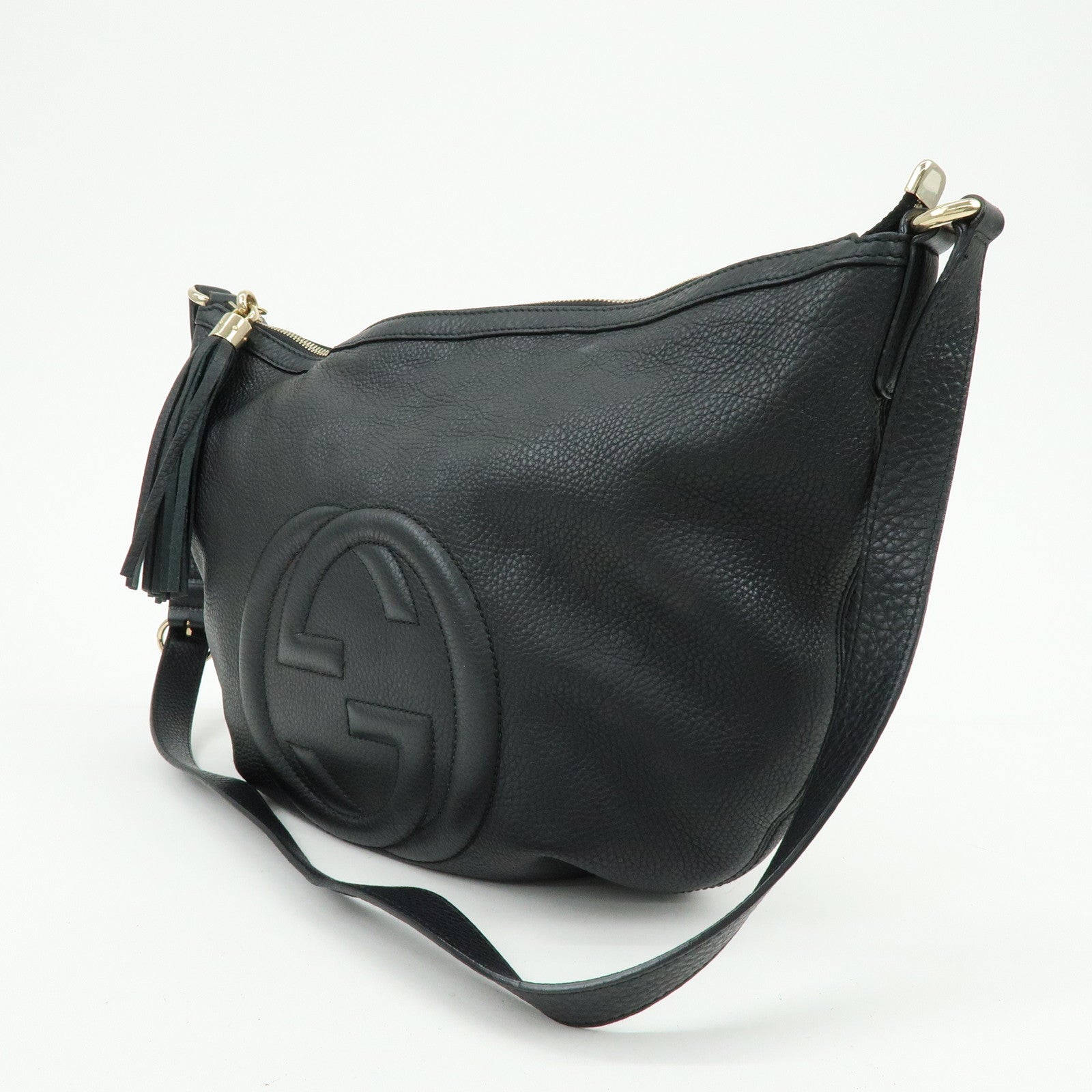 GUCCI SOHO Interlocking G Leather Shoulder Bag Black 295175