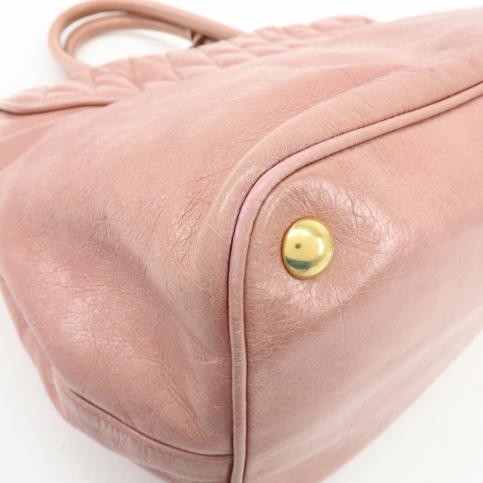 MIU MIU Logo Leather Hand Bag Tote Bag Pink RN1098