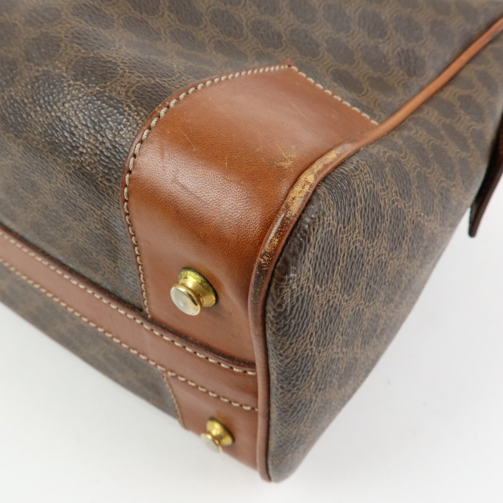 CELINE Macadam PVC Leather Hand Bag Boston Bag Brown