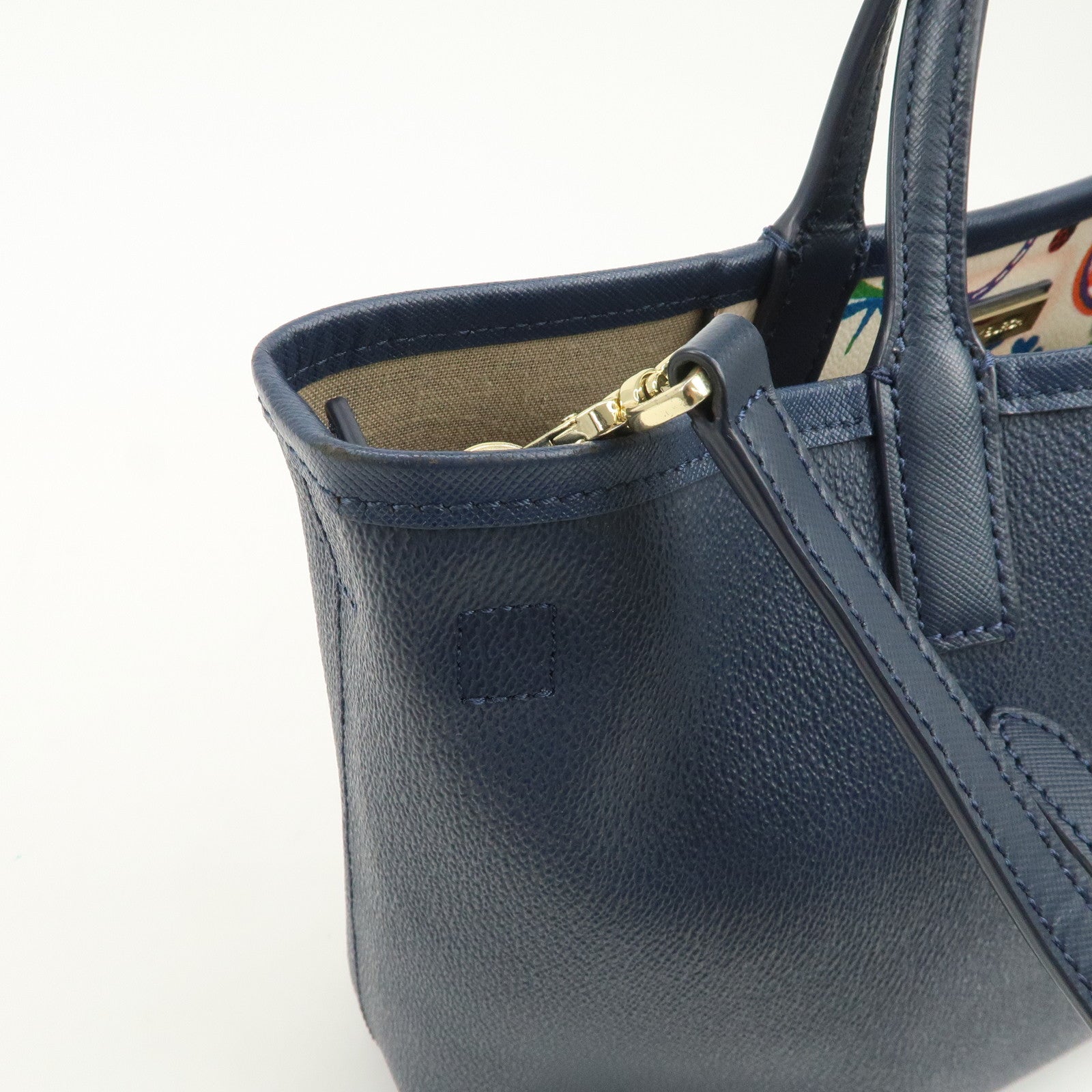 TORY BURCH Leather Tote Bag Hand Bag Navy