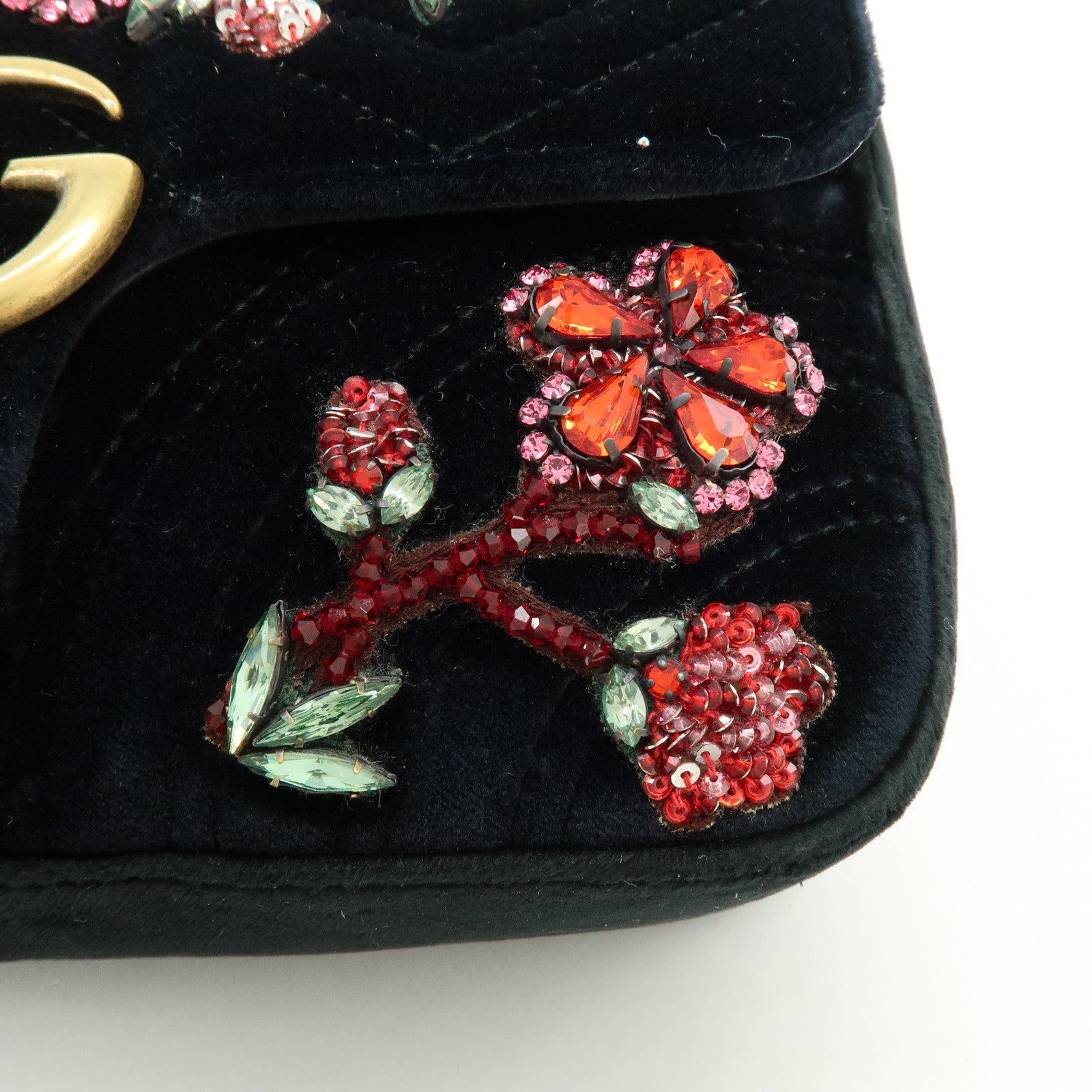 GUCCI GG Marmont Small Velvet Chain Shoulder Bag Black 446744