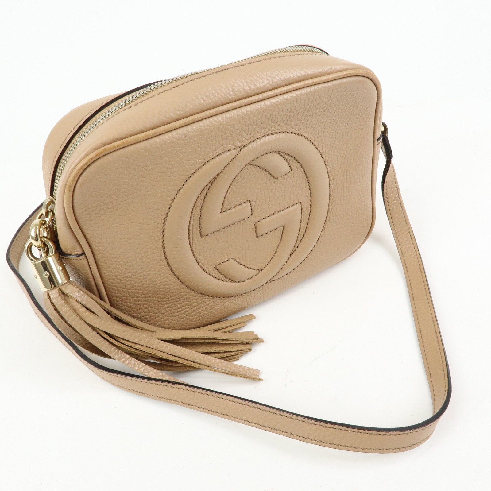 GUCCI SOHO Interlocking G Leather Shoulder Bag Beige 308364