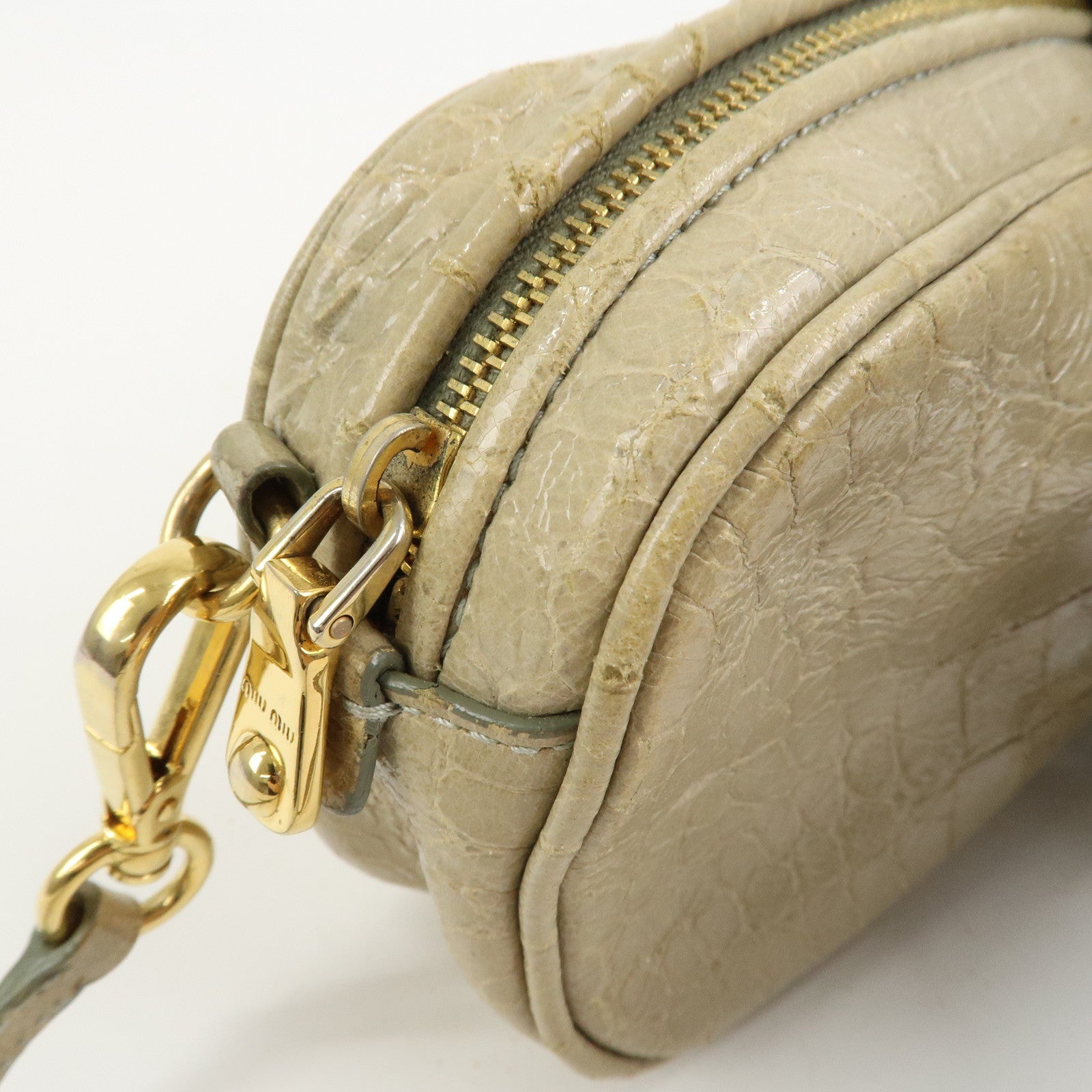 MIU MIU Patent Leather Shoulder Bag Crossbody Bag Beige 5N1477