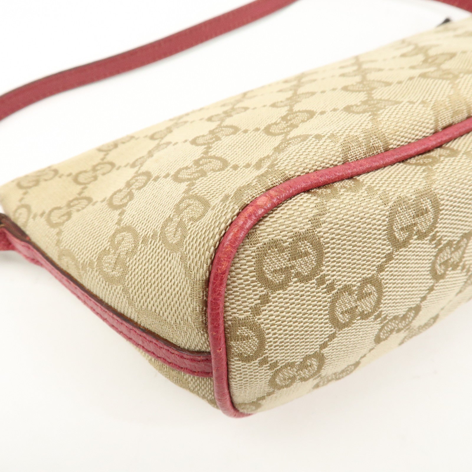 GUCCI Boat Bag GG Monogram Canvas Hand Bag Beige Bordeaux 07198