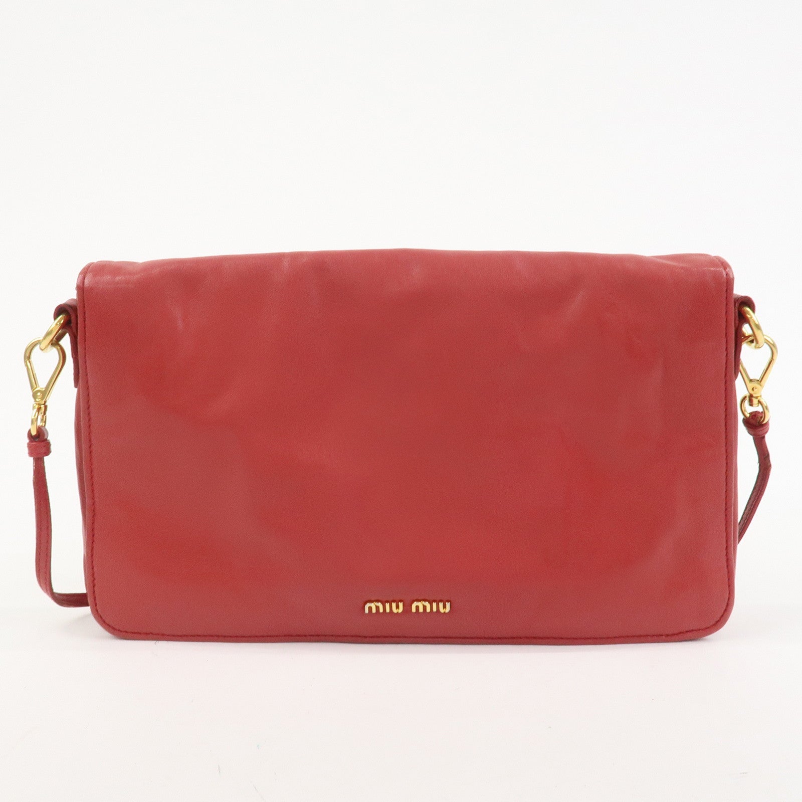 MIU MIU Logo Nappa Leather Shoulder Bag Crossbody Bag Red