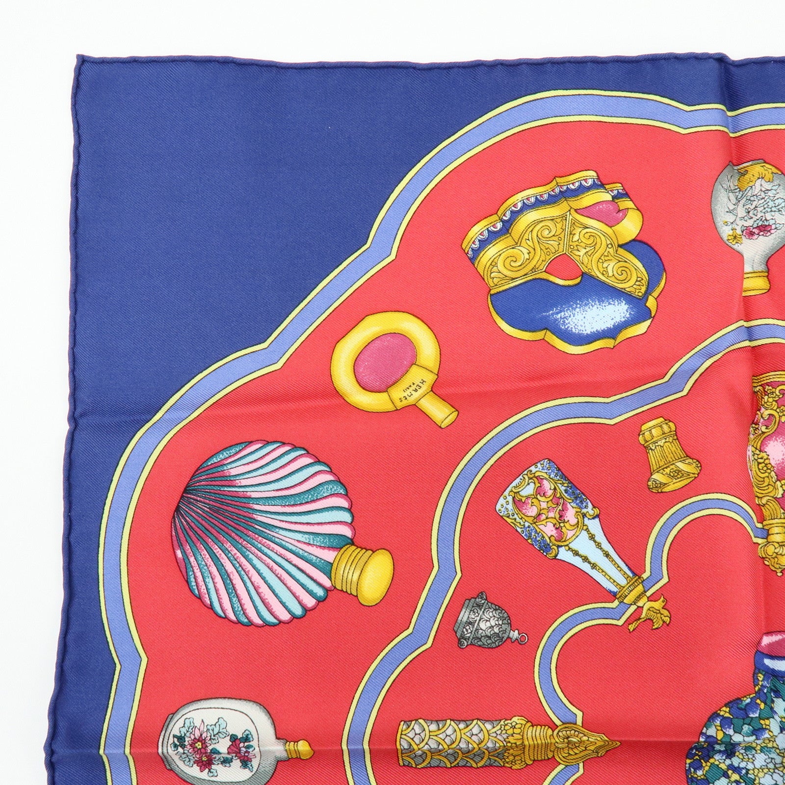 HERMES Carre 45 Set of 2 Silk 100% Scarf Red Navy Gray