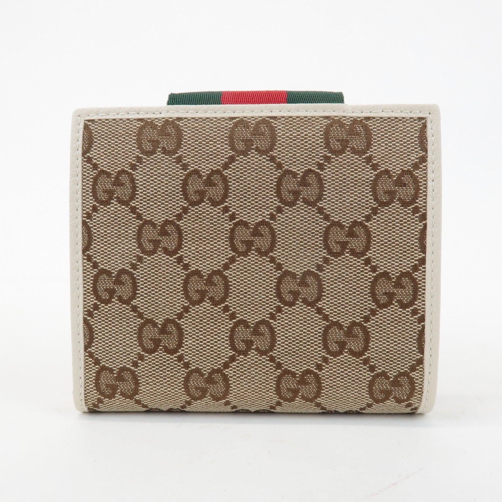 GUCCI Sherry GG Canvas Leather Bi-fold Wallet Beige Ivory 181669 Used
