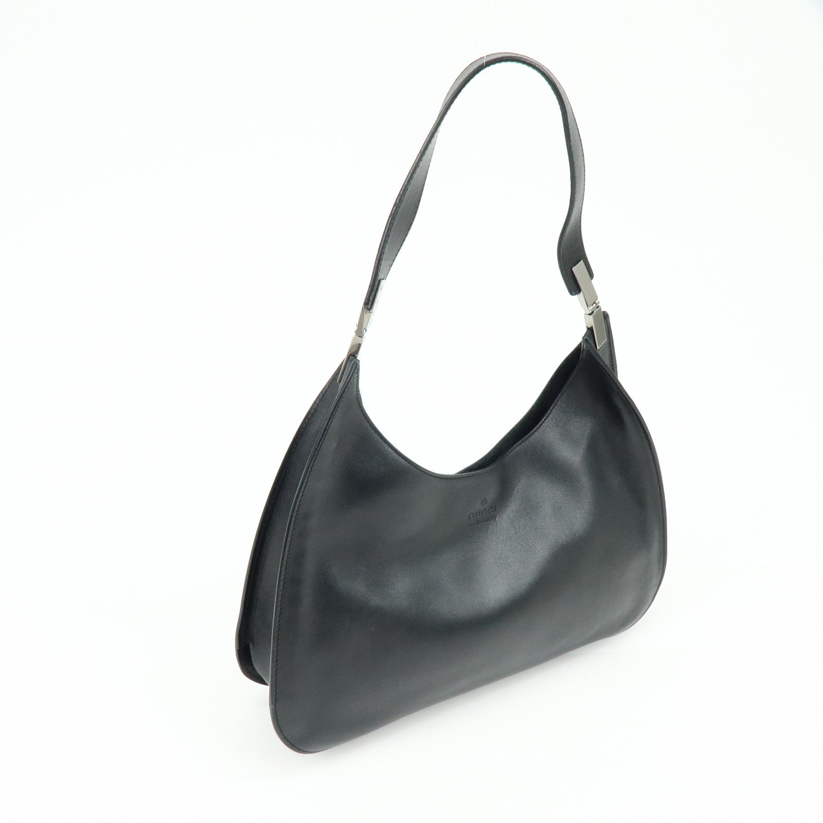 GUCCI Logo Leather Shoulder Bag Hand Bag Black 001・3767