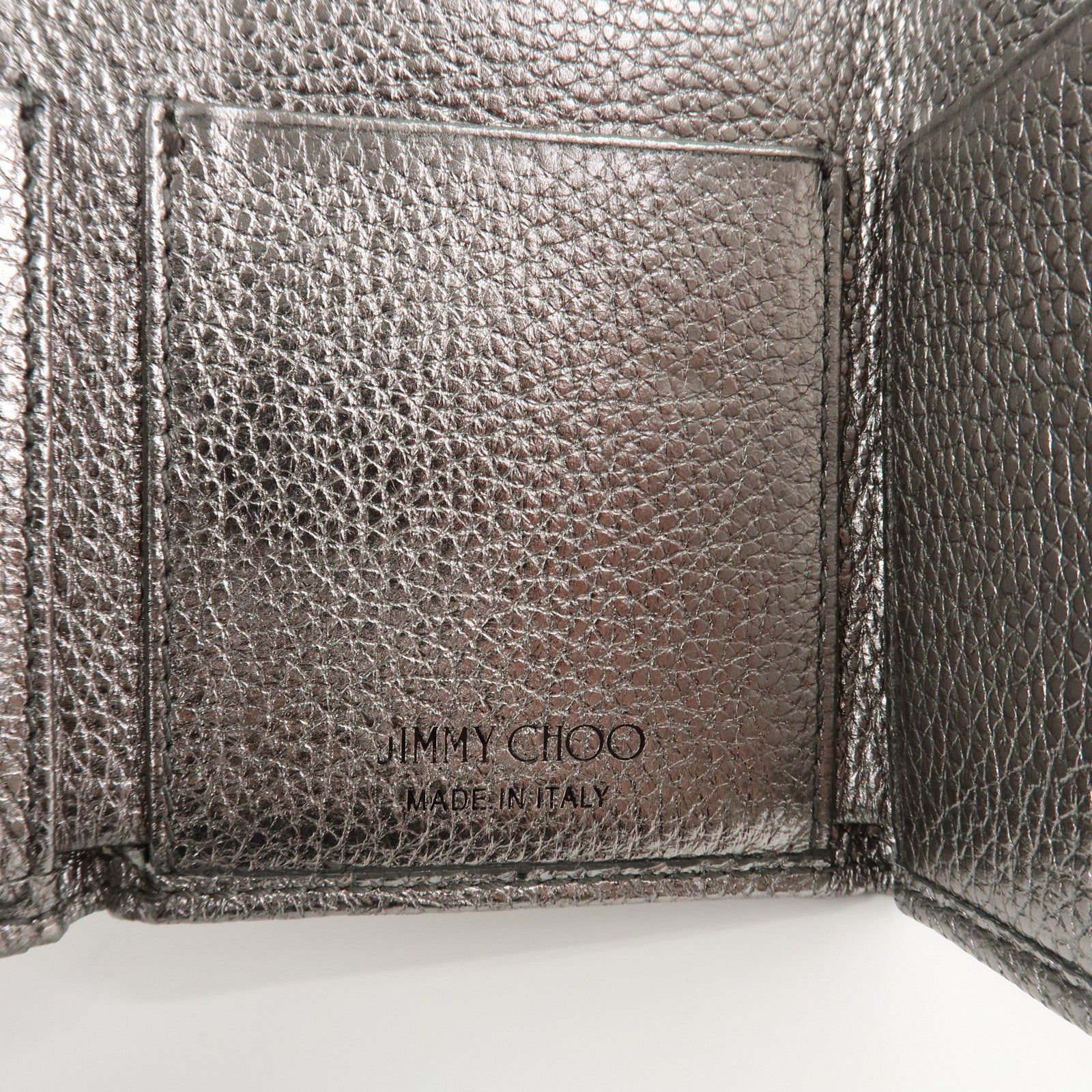 JIMMY CHOO 202 NEMO Studs Leather Compact Wallet Silver Used