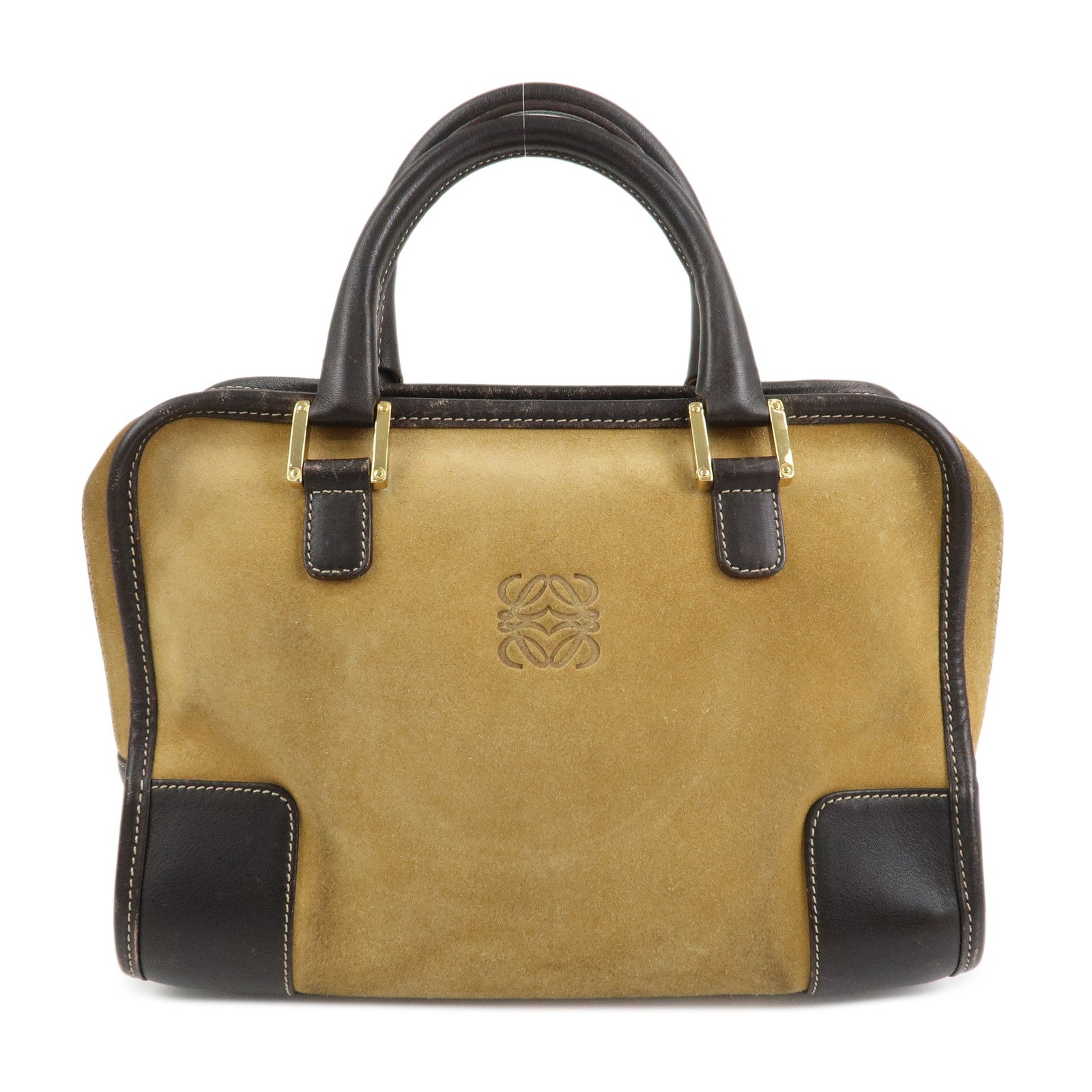 LOEWE Anagram Leather Suede Amazona 28 Hand Bag Beige Brown