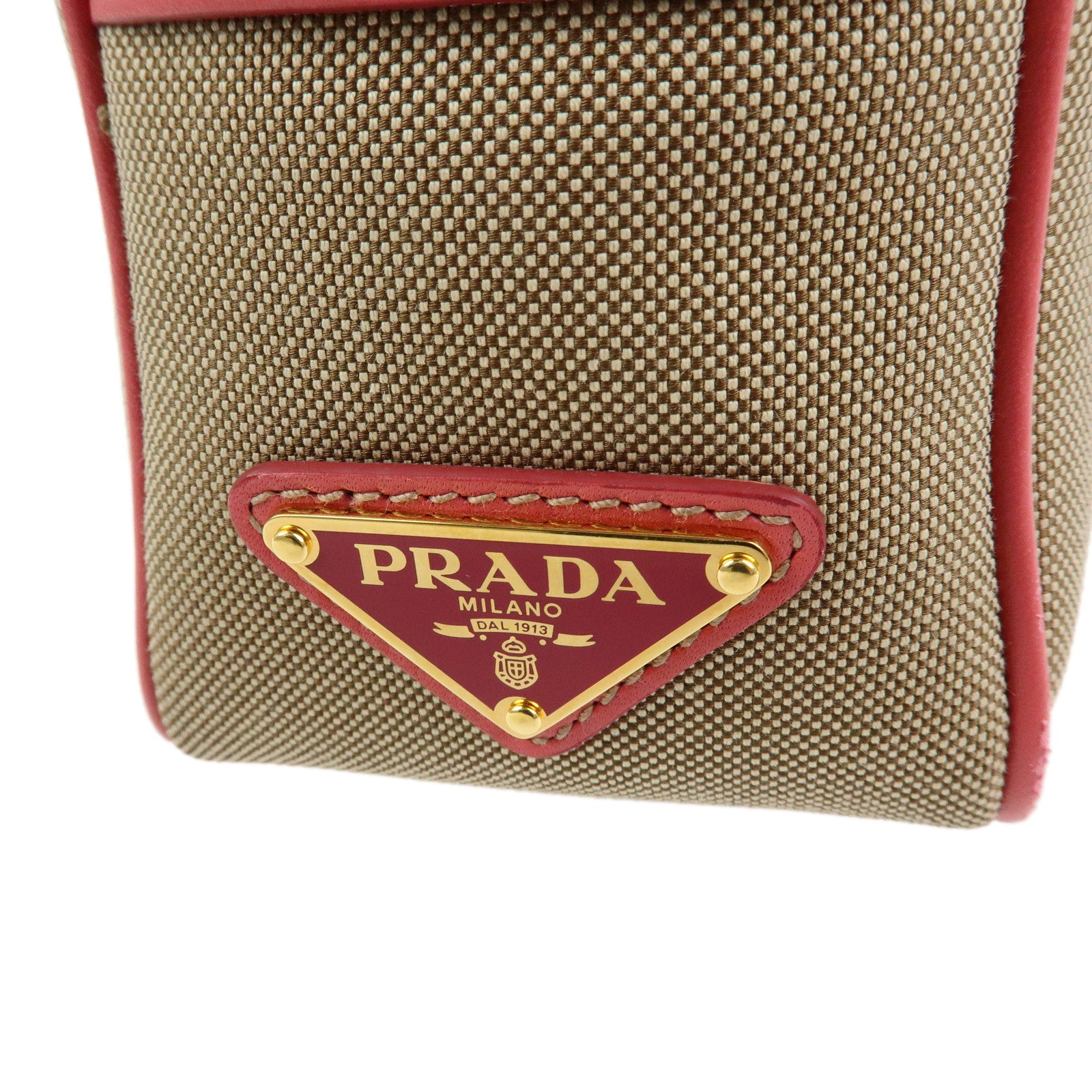 PRADA Triangle Logo Jacquard Leather Shoulder Bag Beige Pink 1BH089