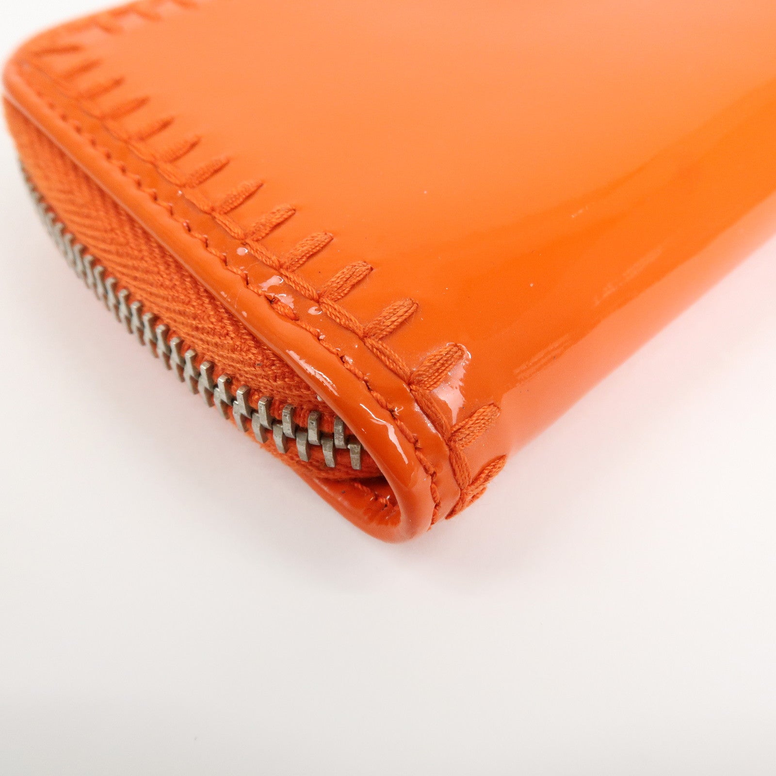 CHANEL COCO Mark Enamel Leather Round Zippy Coin Case Orange A68890 Used