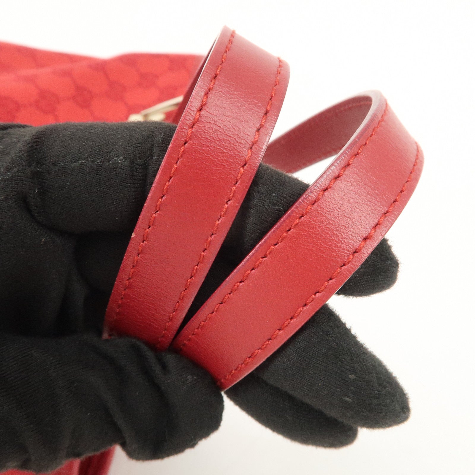 GUCCI GG Canvas Logo Leather Shoulder Bag Hand Bag Red 002繝サ1099