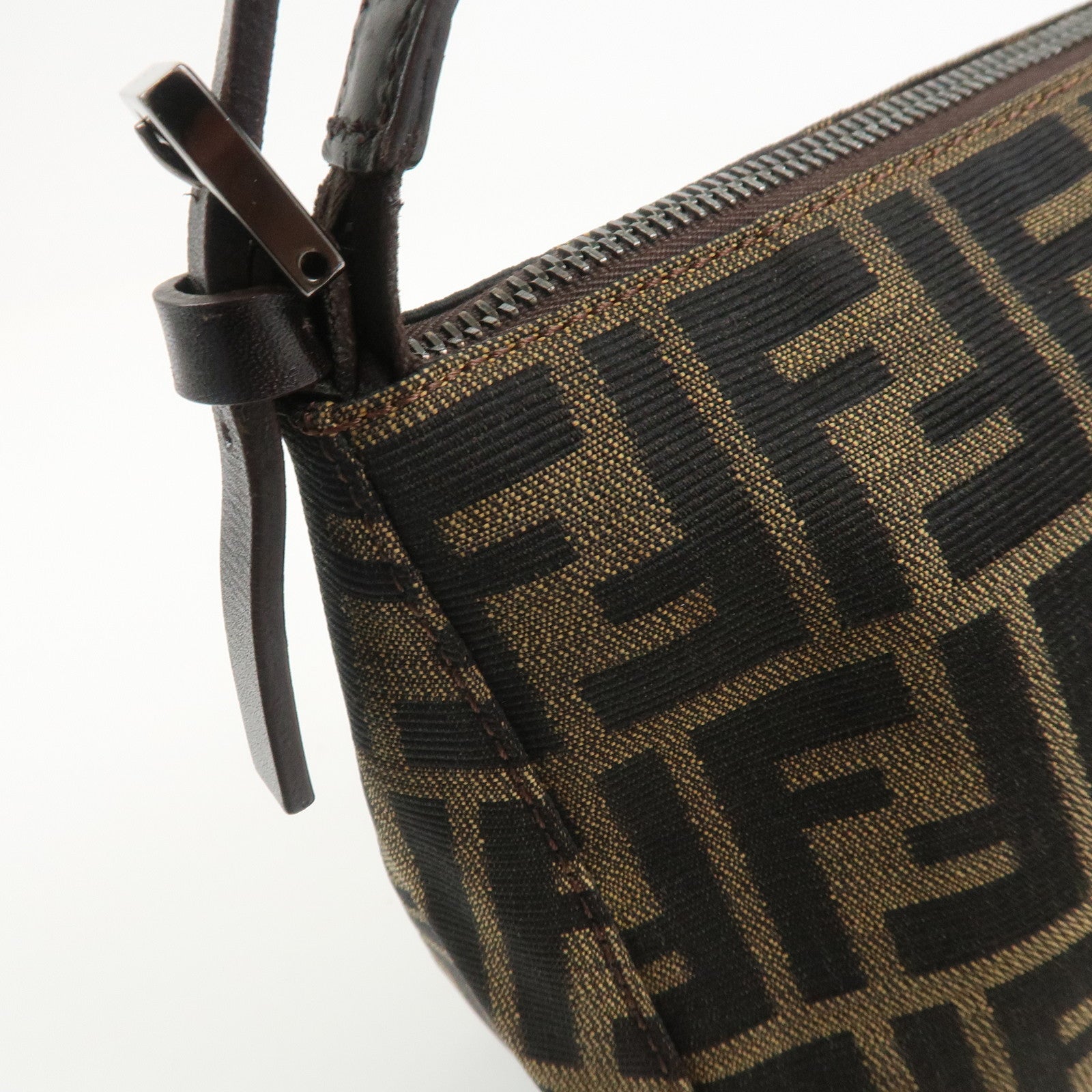 FENDI Zucca Canvas Leather Hand Bag Shoulder Bag Brown 8BR156