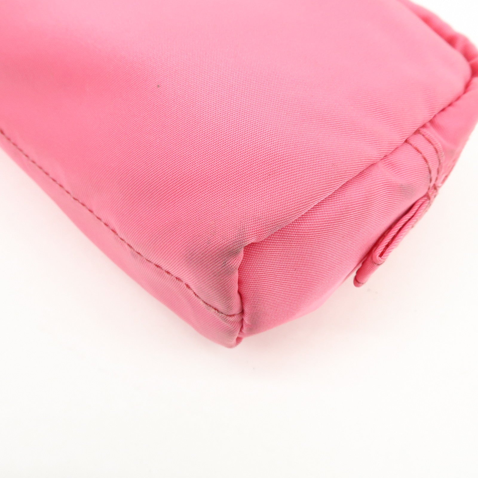 PRADA Triangle Logo Nylon Leather Cosmetic Pouch Pink 1NA021
