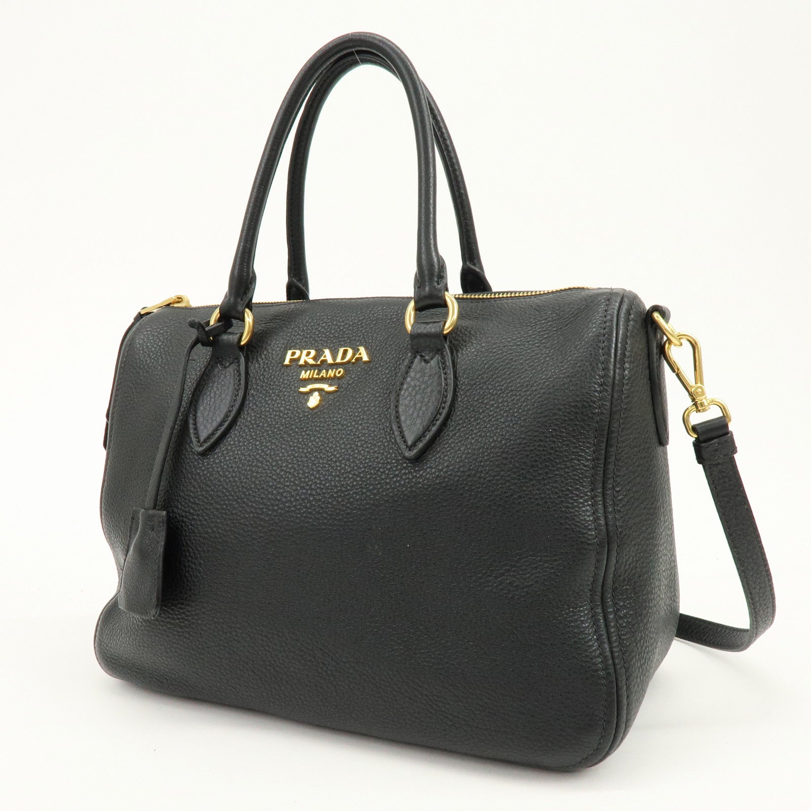 PRADA Leather 2Way Bag Hand Bag Shoulder Bag Black 1BB023