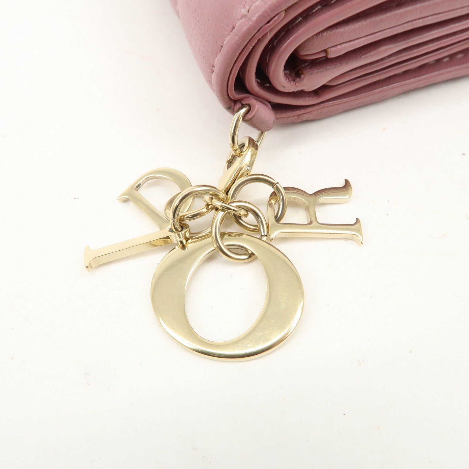 Christian Dior Cannage Leather Tri-fold Compact Wallet Pink