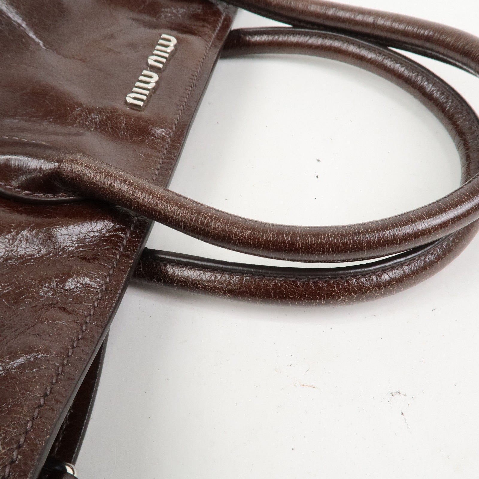 MIU MIU Leather 2Way Shoulder Bag Hand Bag Tote Bag Brown RN1028