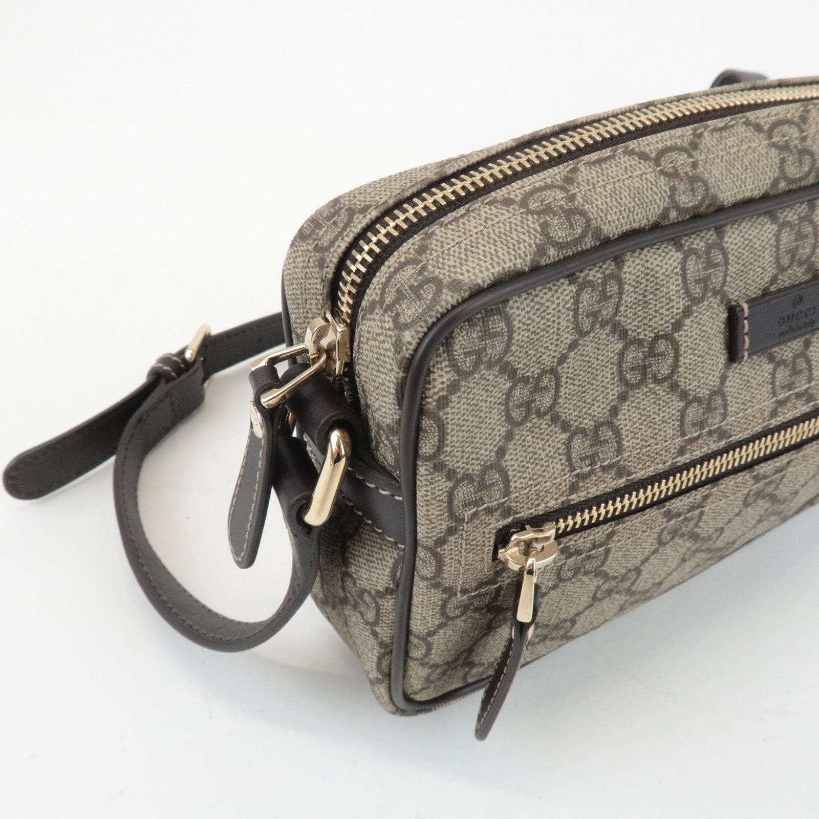 GUCCI GG Supreme Leather Shoulder Bag Beige Dark Brown 201447 Used