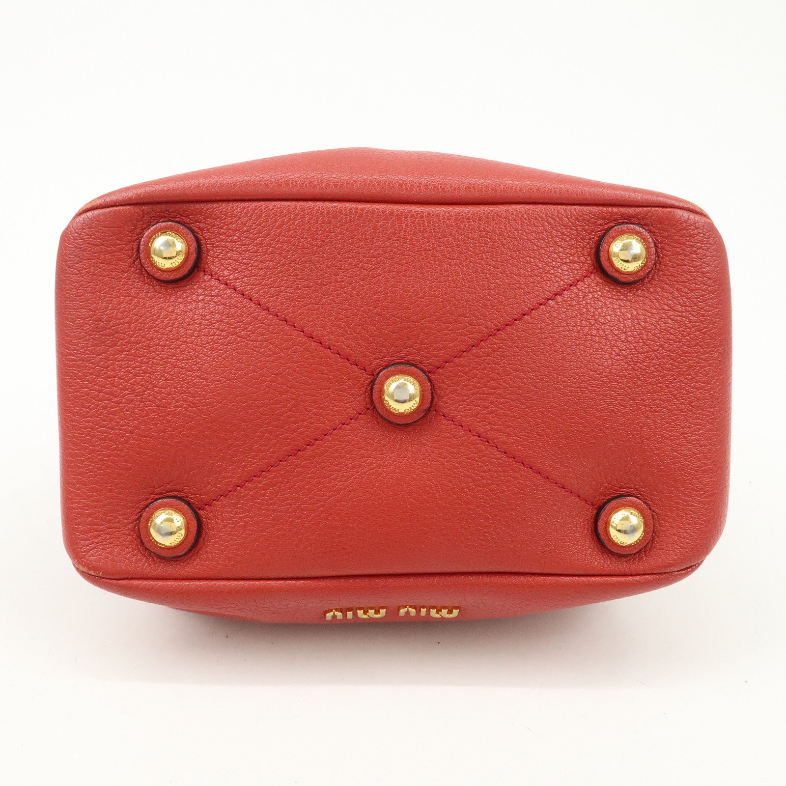 MIU MIU Madras Leather Denim 2Way Bag Shoulder Bag Red RR1951 Used
