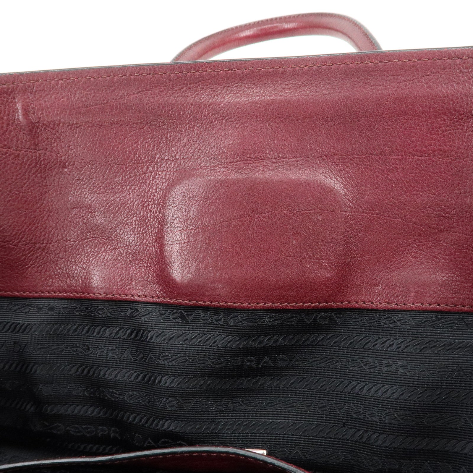 PRADA Leather 2Way Bag Flap Tote Bag Hand Bag Bordeaux