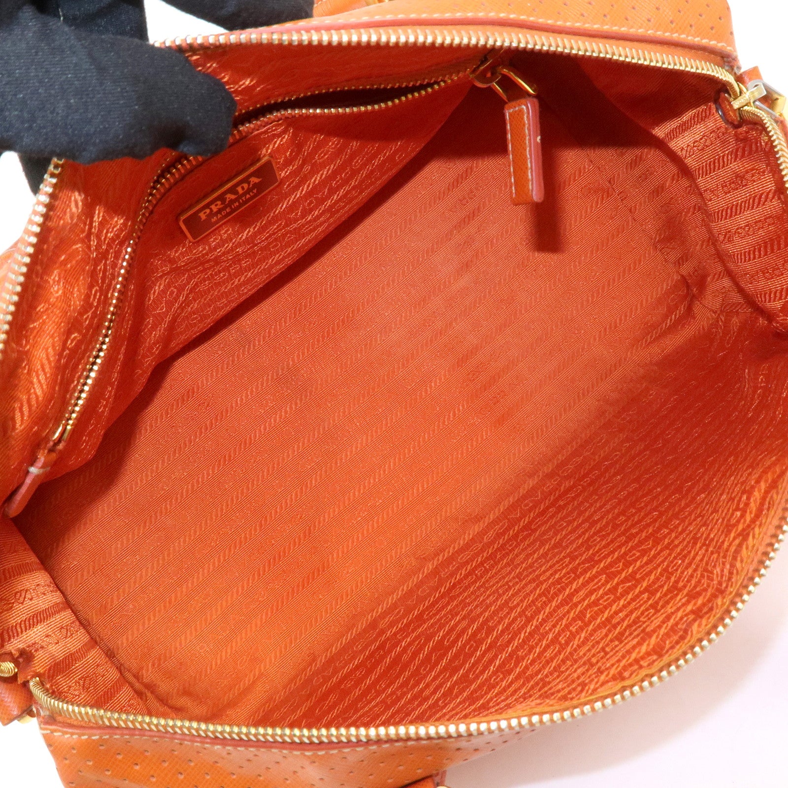 PRADA Saffiano Leather 2Way Bag Hand Bag Shoulder Bag Orange