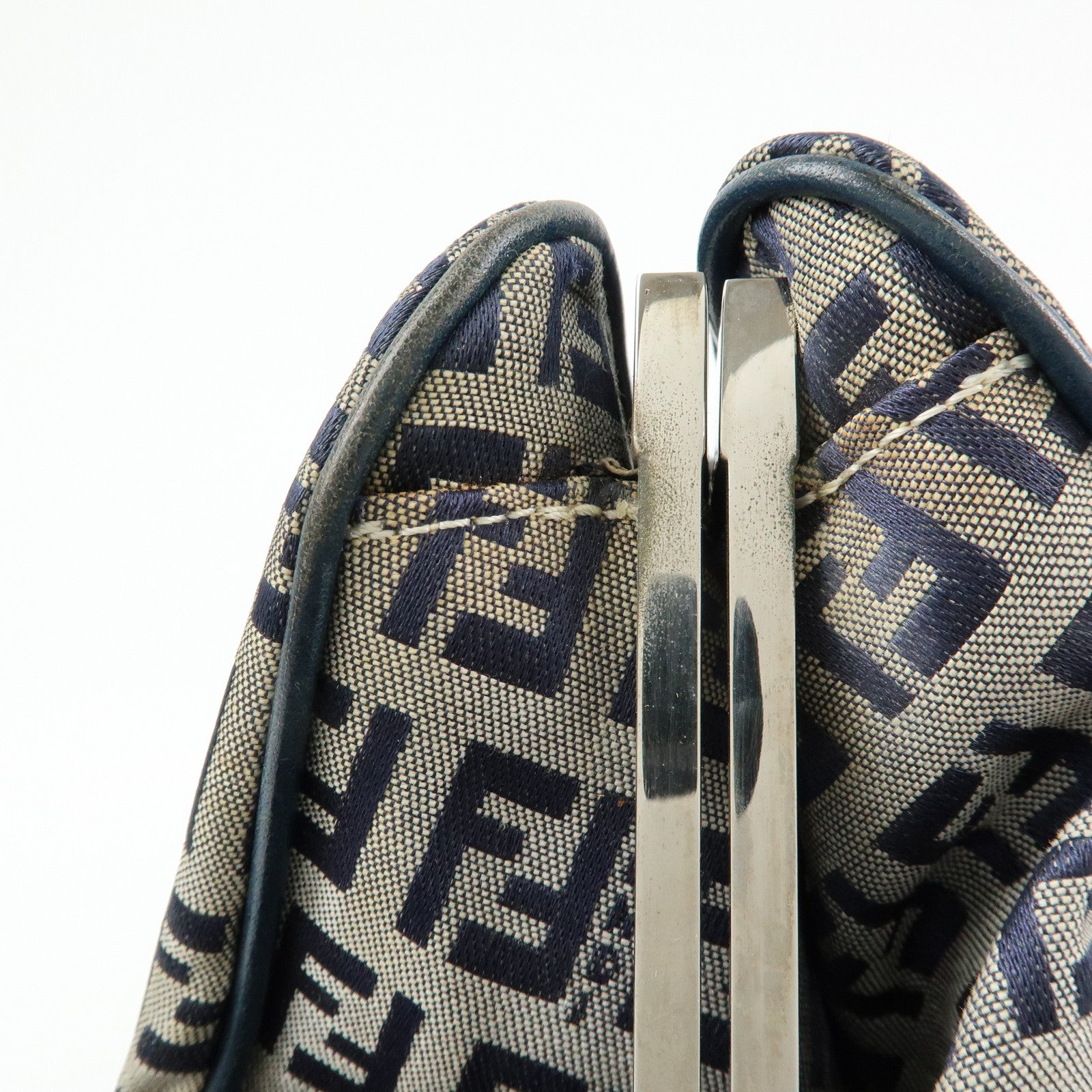 FENDI Zucchino Canvas Leather Tote Bag Shoulder Bag Boston Bag Navy