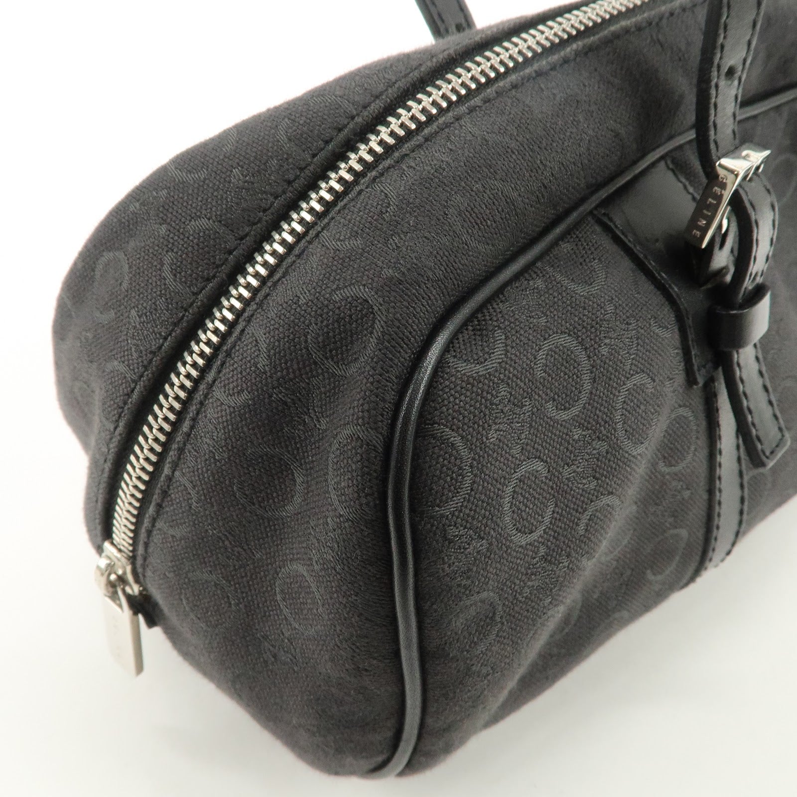 CELINE C Macadam Canvas Leather Mini Boston Bag Black