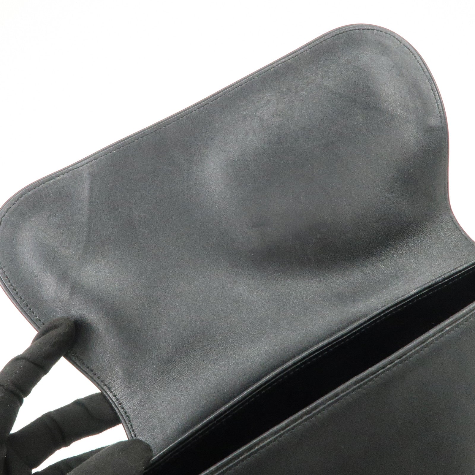 PRADA Leather Shoulder Bag Hand Bag Black