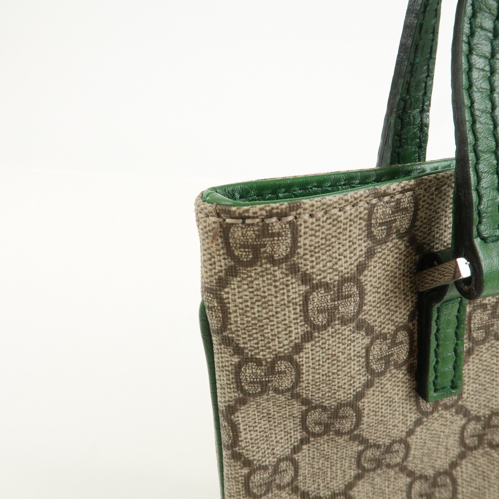 GUCCI GG Supreme Leather Hand Bag Tote Bag Beige Green 114600