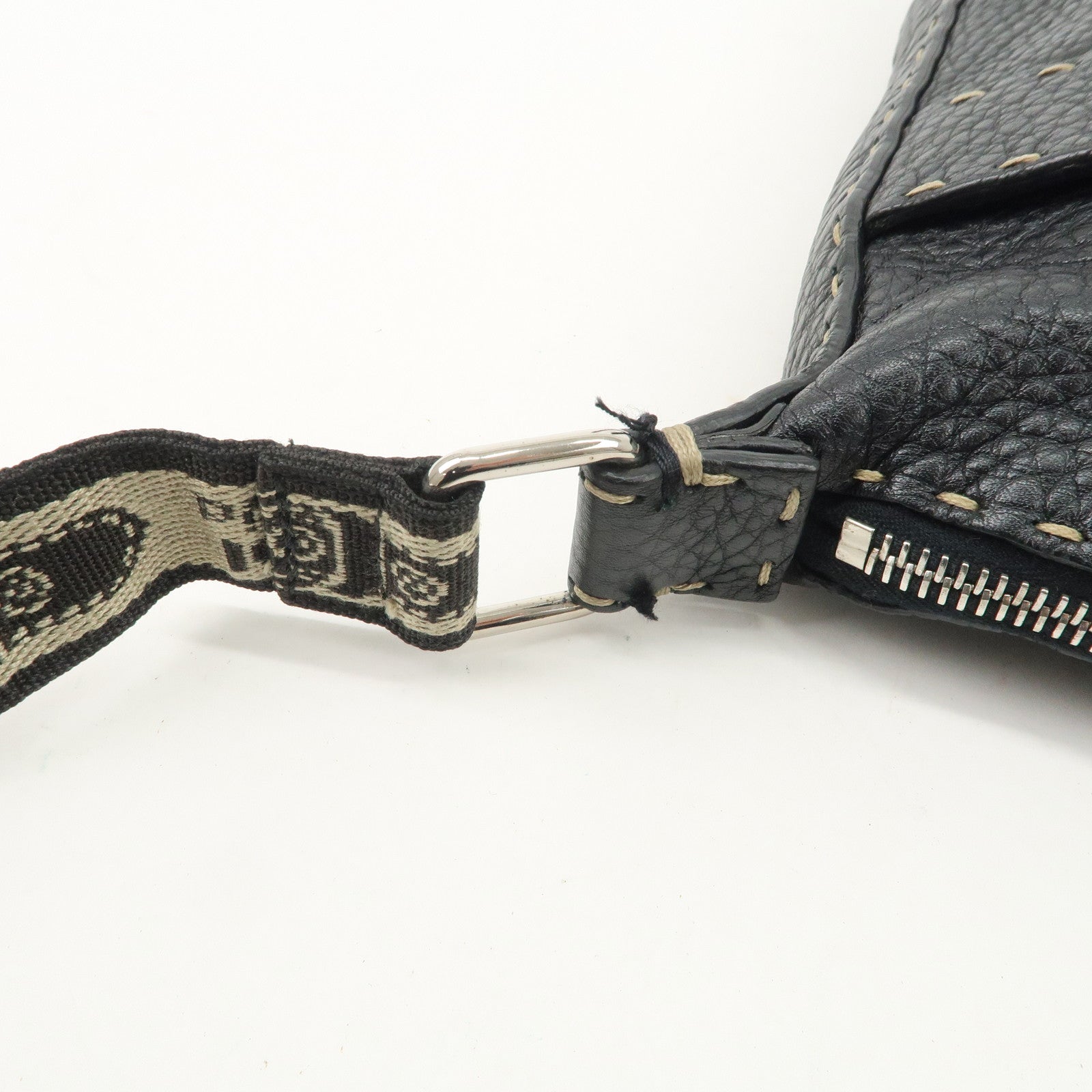 FENDI Selleria Leather Shoulder Bag Crossbody Bag Black 8BT109 Used