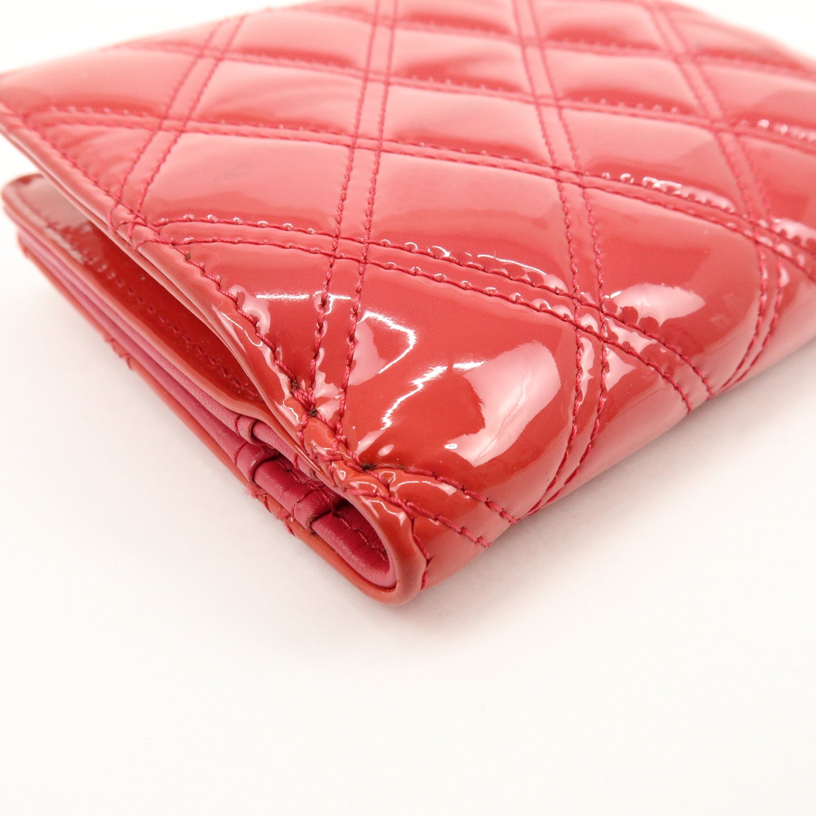 CHANEL COCO Mark Bicolore Patent Leather Compact Wallet Red