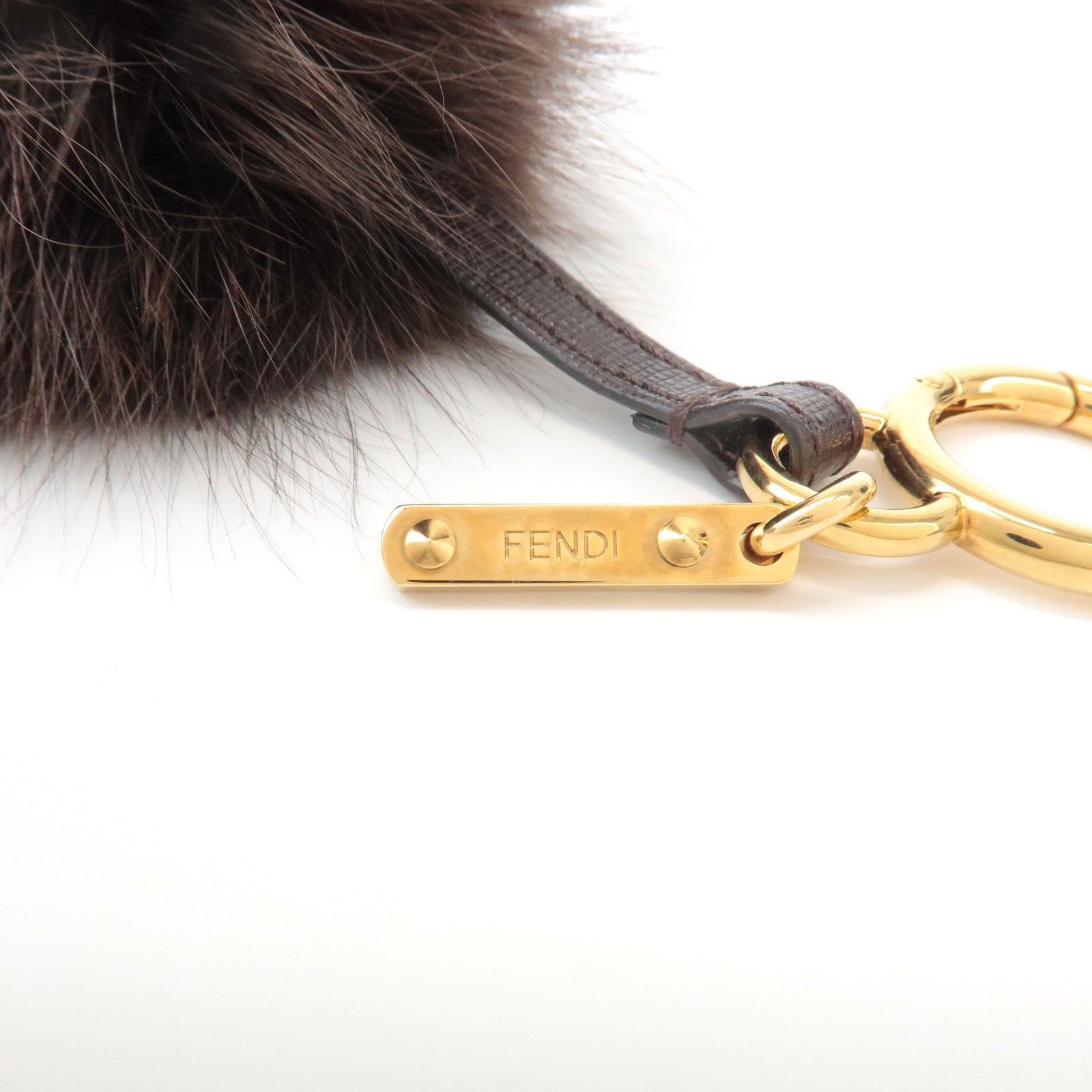 FENDI Fur Pom Pom Bag Charm Key Chain Brown Used