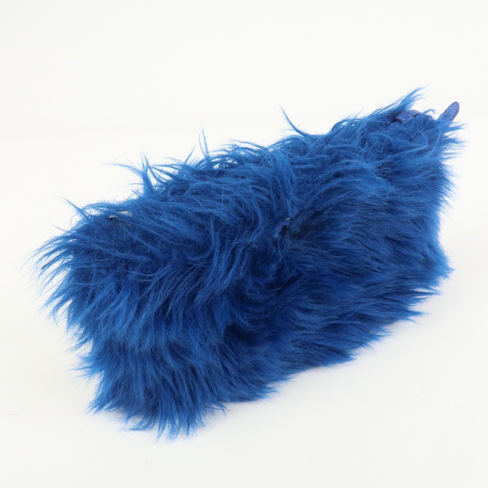 PRADA Triangle Logo Faux Fur Clutch Bag Flat Pouch Blue 1N1530