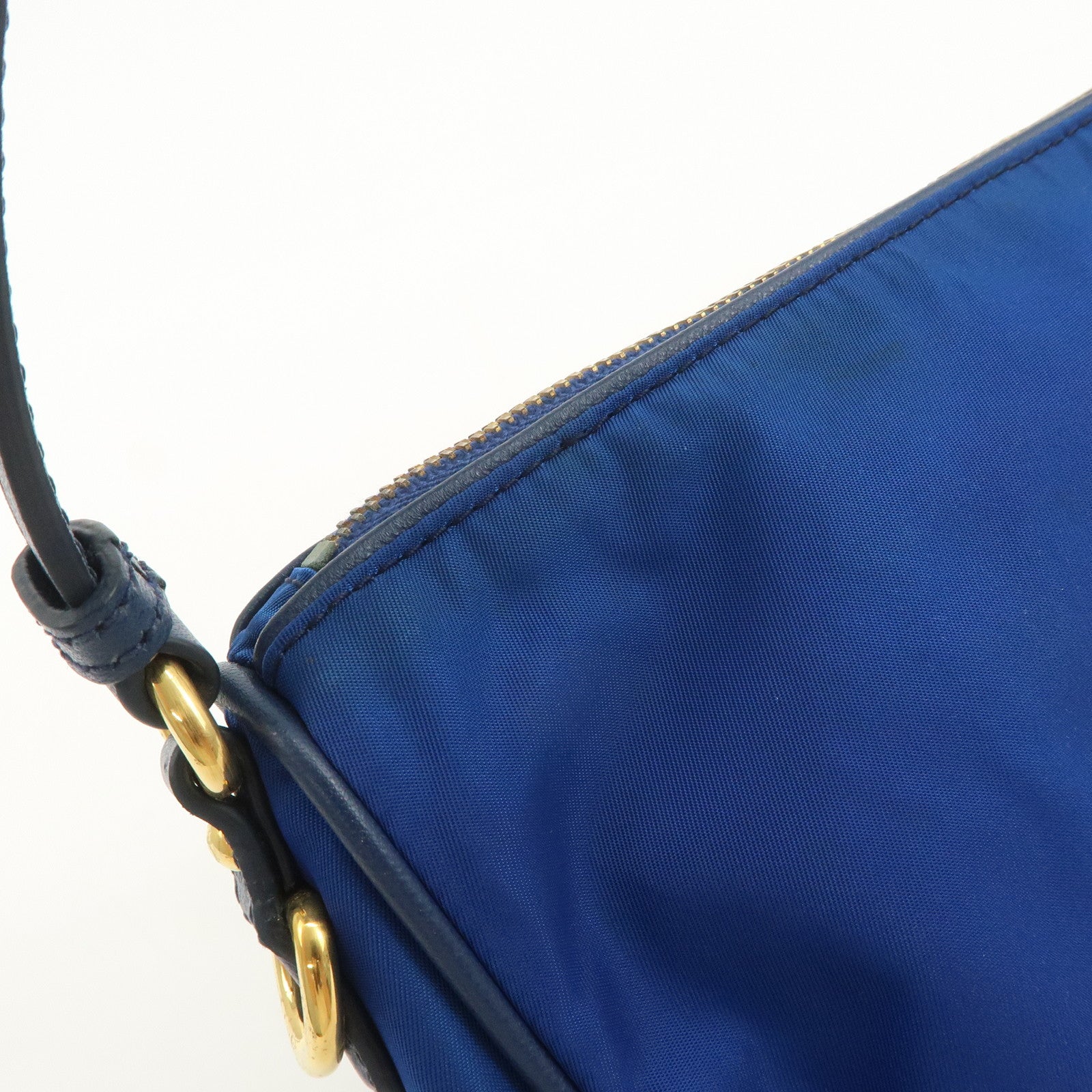 PRADA Triangle Logo Nylon Leather Mini Shoulder Bag Blue BN1834