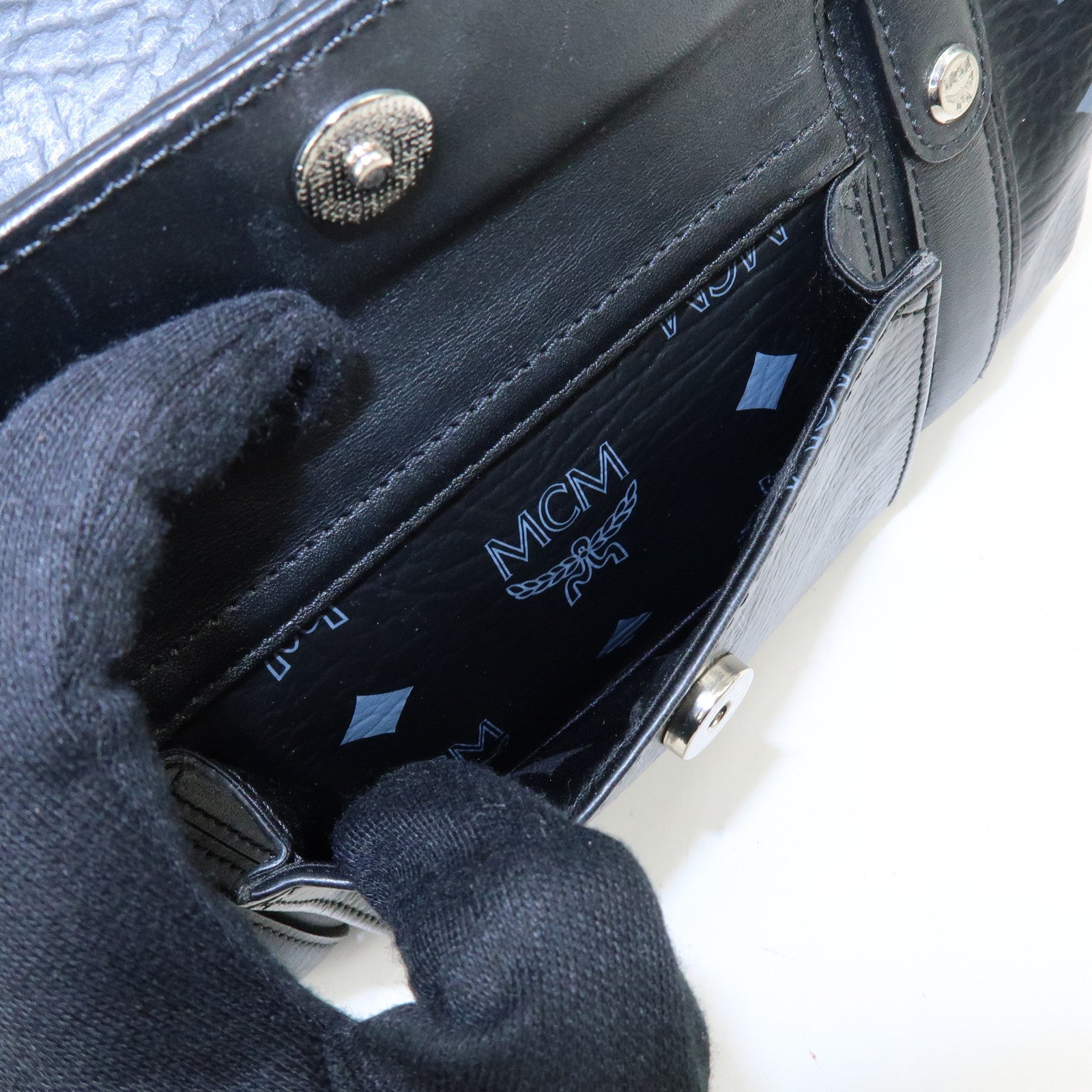 MCM Visetos PVC Leather Boston Bag Hand Bag Black