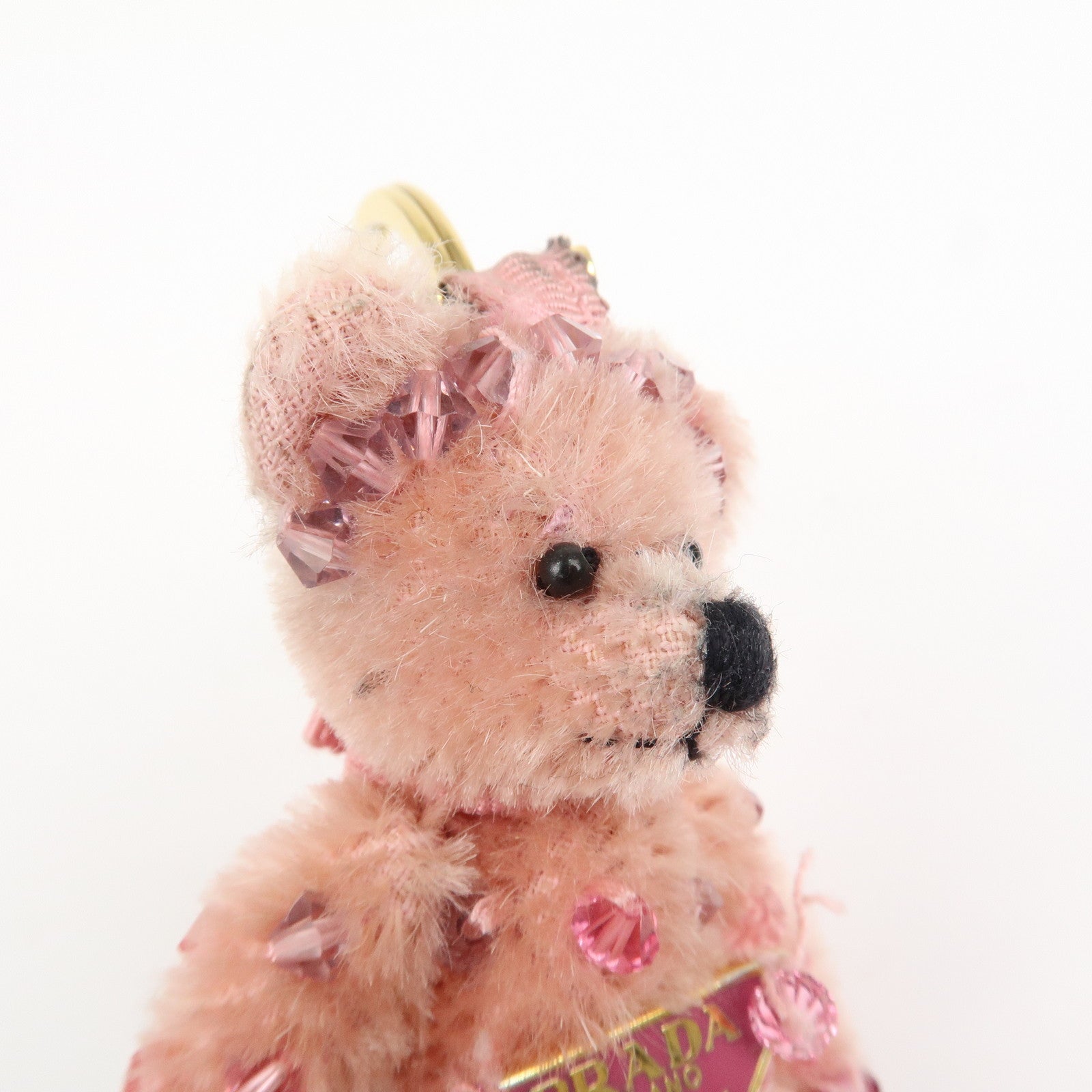 PRADA Logo Bear Motif Bag Charm Key Holder Bijou Pink